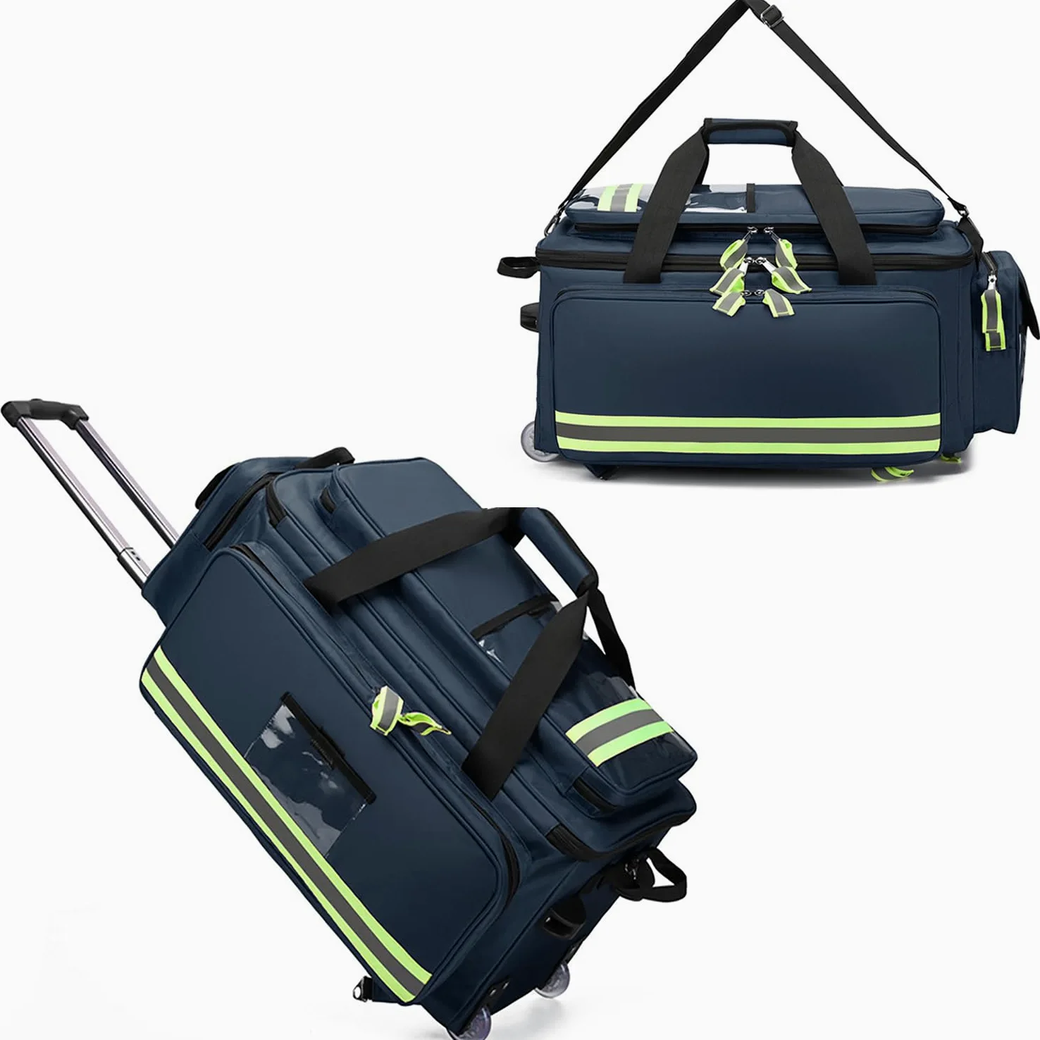 First Responder - Bolsa de transporte de gran capacidad con ruedas, bolsa de lona portátil para tanque de oxígeno, vacía con compartimentos, bolsa para botiquín de primeros auxilios al aire libre
