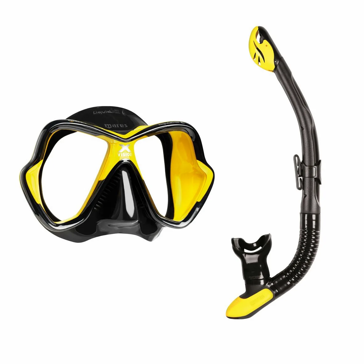 Conjunto de buceo Mares X-Vision Liquidskin Ergo Dry, negro y amarillo