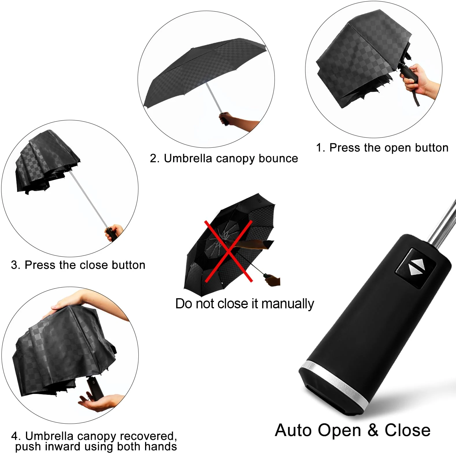 Satol Paraguas de golf grande, resistente al viento, 10 varillas, apertura y cierre automático, doble dosel, ventilado, resistente, paraguas plegable portátil para viajes, UPF 50+, resistente al
