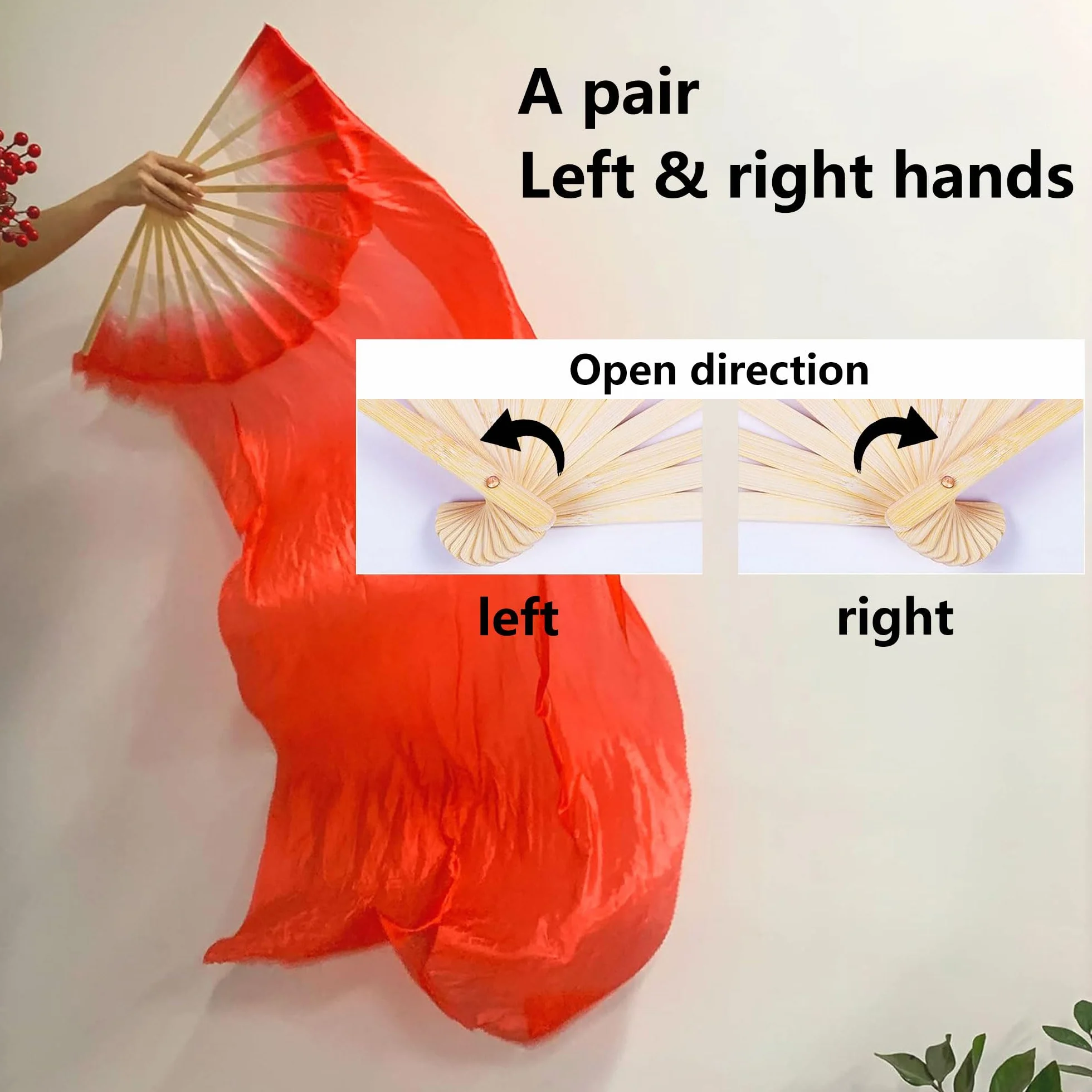 Abanico Velo Danza del Vientre, Velo de Seda Danza Abanicos Largos, 1.8m