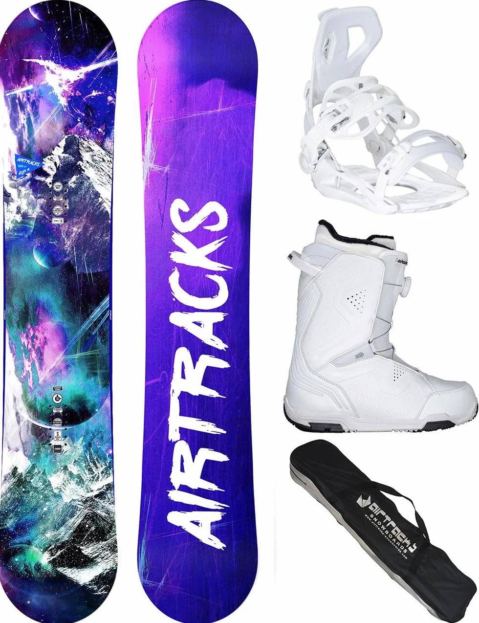 AIRTRACKS Snowboard Set Paquete Completo Tabla High M Carbon Hybrid Rocker Mujer+Fijaciones Master+Botas+SB Bolsa Nuevo 140 145 150 155 cm