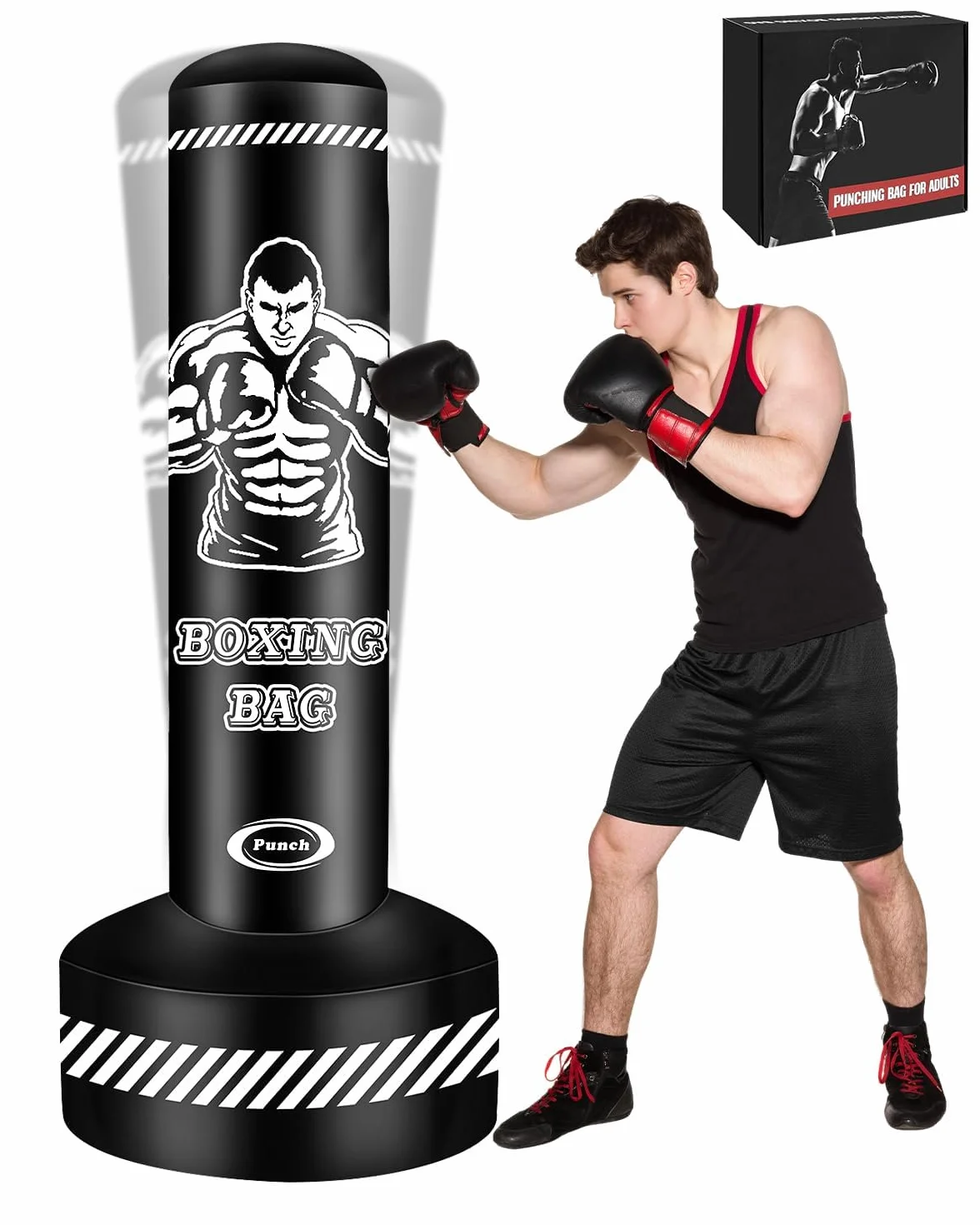 Saco de Boxeo para Adultos 180 cm Inflable Pesado con Soporte Kickboxing Artes Marciales Mixtas