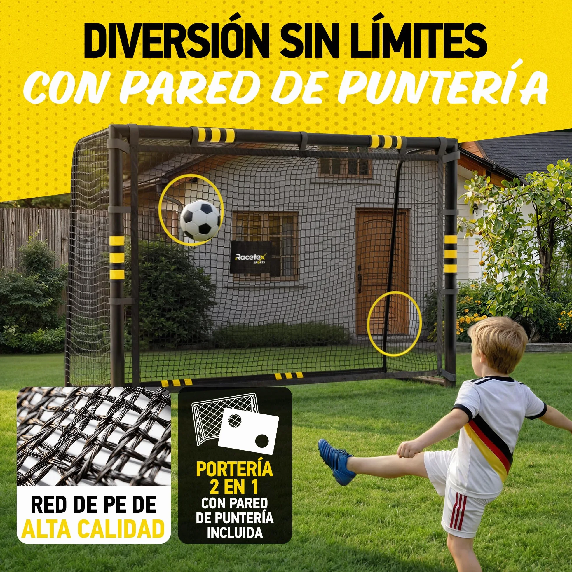 Portería de Fútbol Grande para Niños Racetex con Recubrimiento Anticorrosivo e Incluye Anclajes
