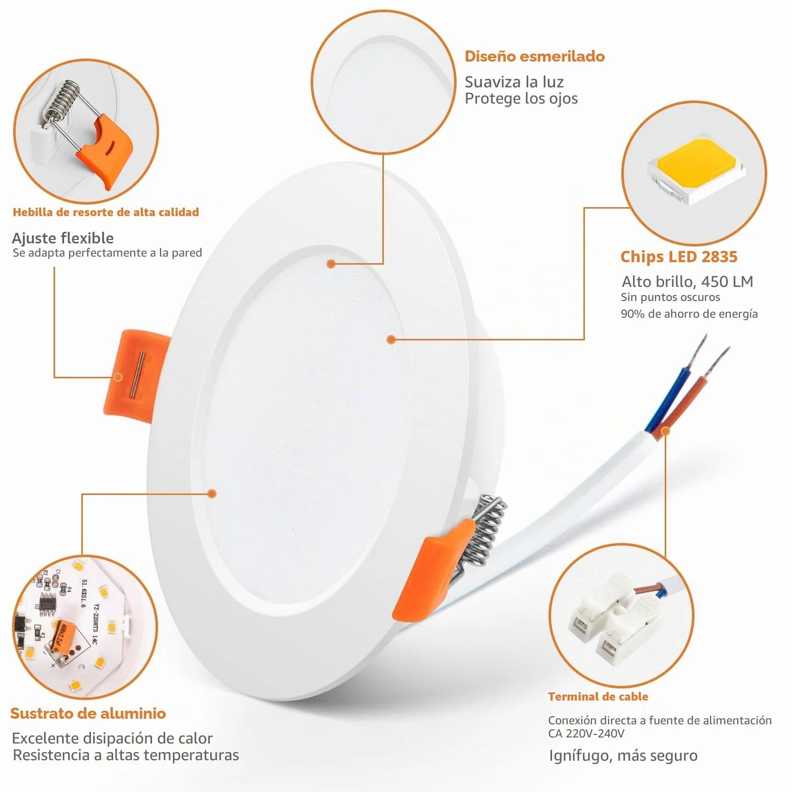 Tomosu Pack 10 Downlight LED Techo Empotrable Extraplano Redondo 5W 450LM Blanco Natural 4000K IP44 Corte 75-90mm AC 220-240V
