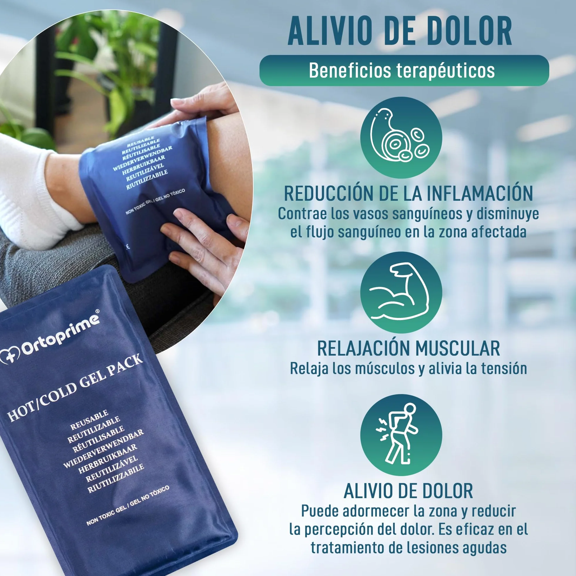 OrtoPrime Bolsas de Gel Frío y Calor Reutilizable 26x15cm para Lesiones con Funda Protectora
