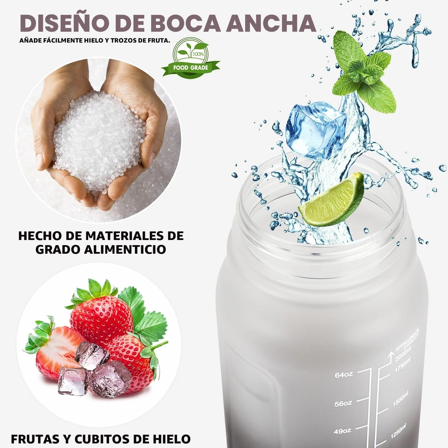 GXCROR Botella de agua de 2 litros con pajita, a prueba de fugas, apta para lavavajillas, marca de tiempo, botella de agua para gimnasio