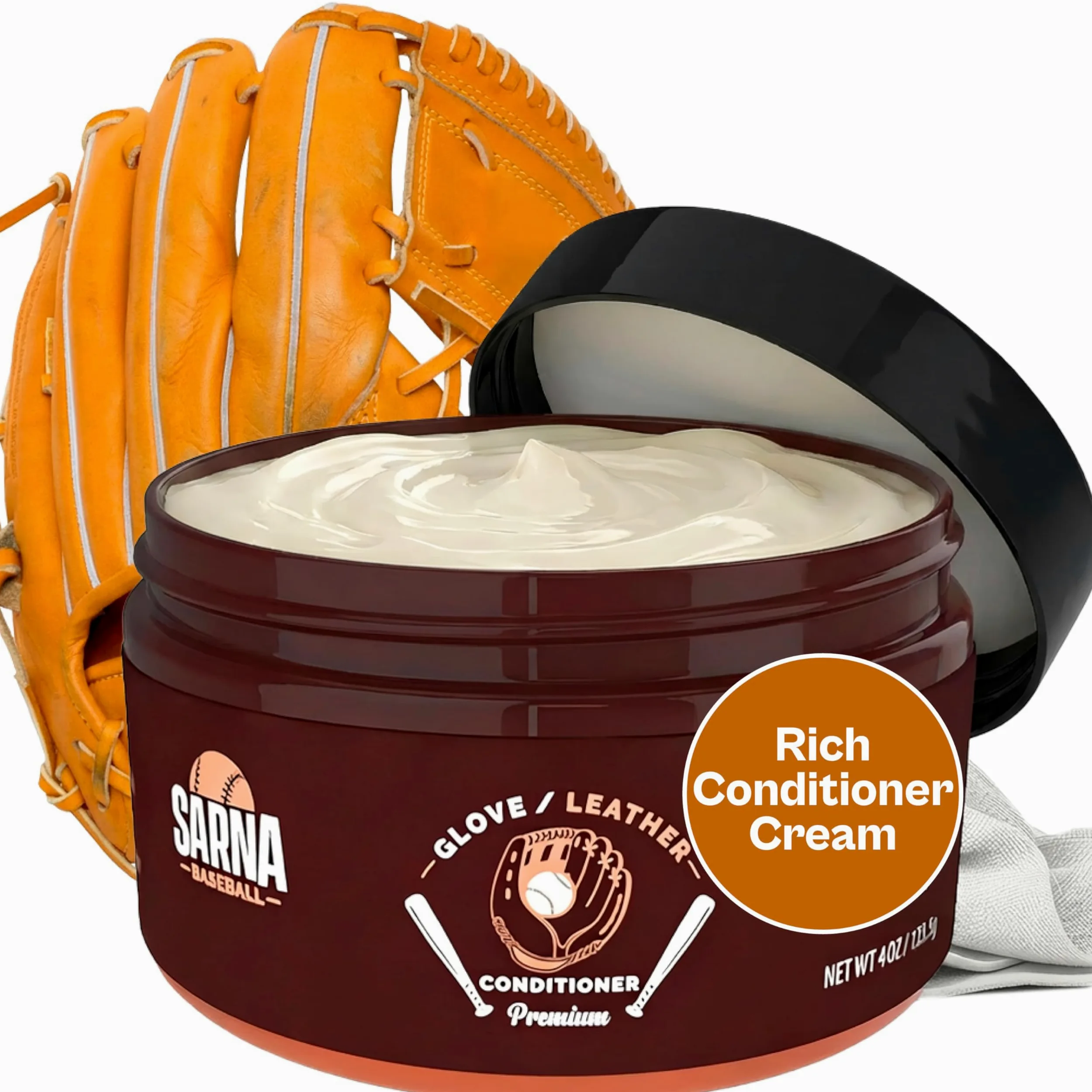 Sarna - Acondicionador de guantes de béisbol - Acondicionador de cuero - Uso en guantes de béisbol, guantes de softbol y otros equipos deportivos de cuero (4 onzas) - Hecho en Estados Unidos