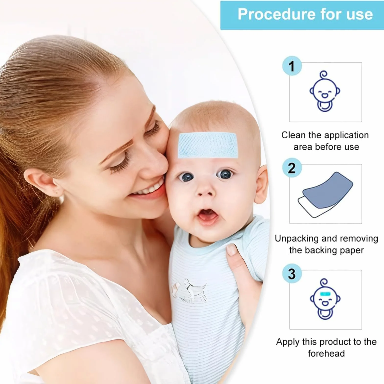 Parches refrescantes para la fiebre para niños y adultos, almohadillas de gel, alivio de la migraña, 20 hojas