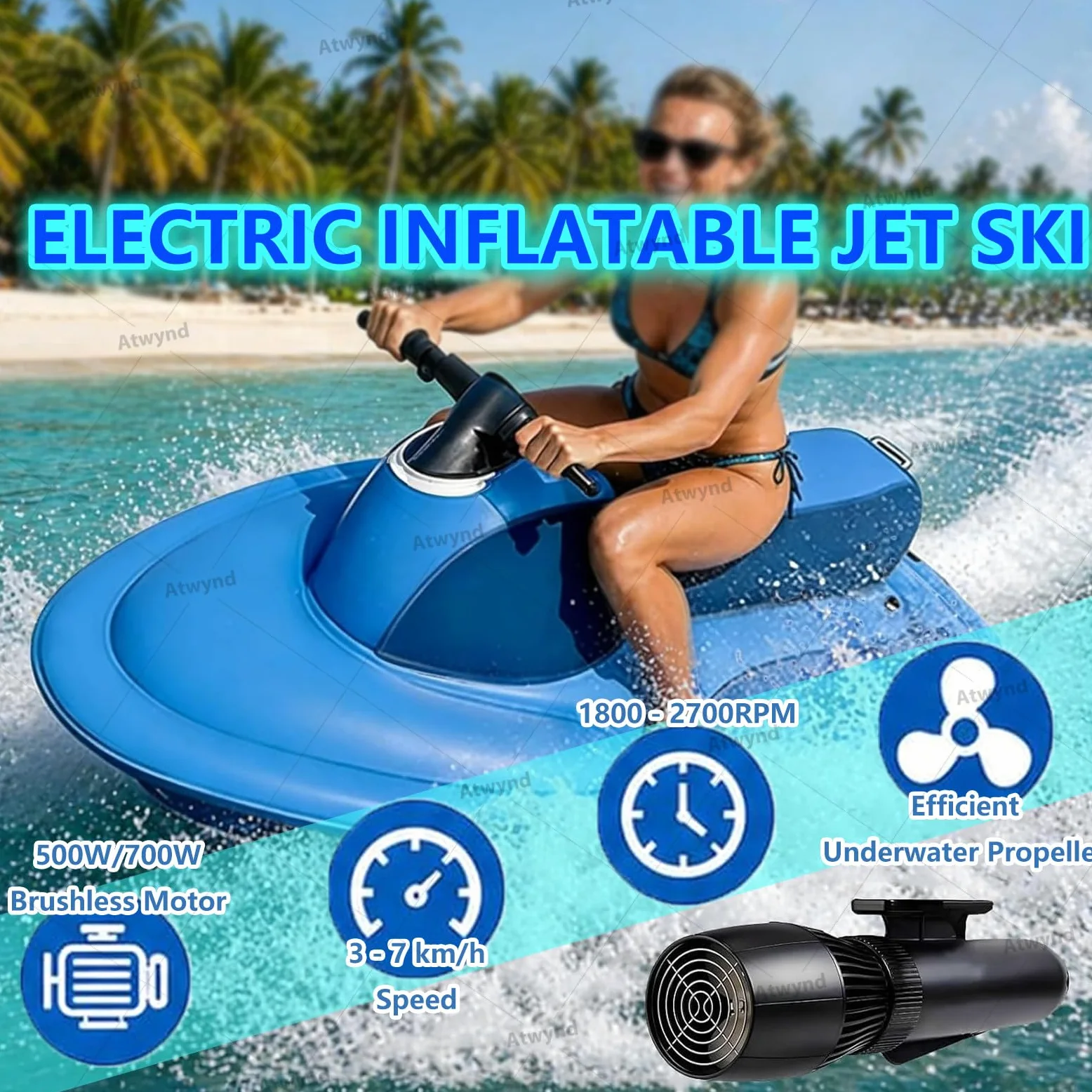 Nueva Lancha Motora Subacuática Inflable para 2 Personas, Scooter de Surf Eléctrico con Doble Aleta, Motor Eléctrico Sin Escobillas, 10 Velocidades, Incluye Kit de Propulsión Nothruster