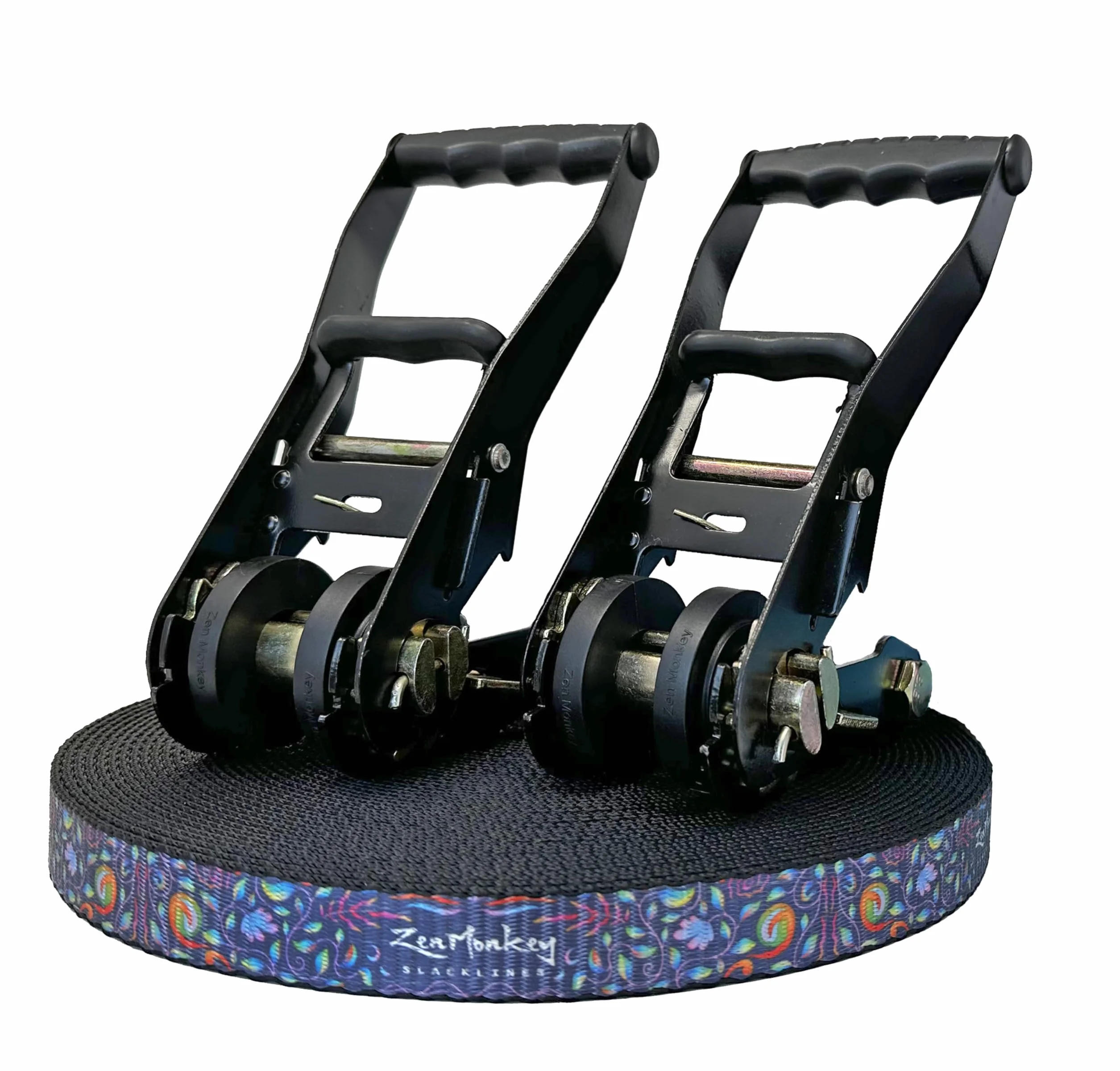 ZenMonkey - Kit de Cuerda Floja de 1 Pulgada con Sistema de trinquete Doble, Correas de Dos Tonos, Protectores de árboles y Bolsa de Transporte