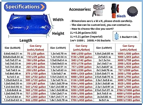 Bolsa de agua portátil de 120 a 5000 L, tanque de depósito de PVC resistente para camping e riego, contenedor de almacenamiento plegable a prueba de fugas con grifo, suministro de emergencia
