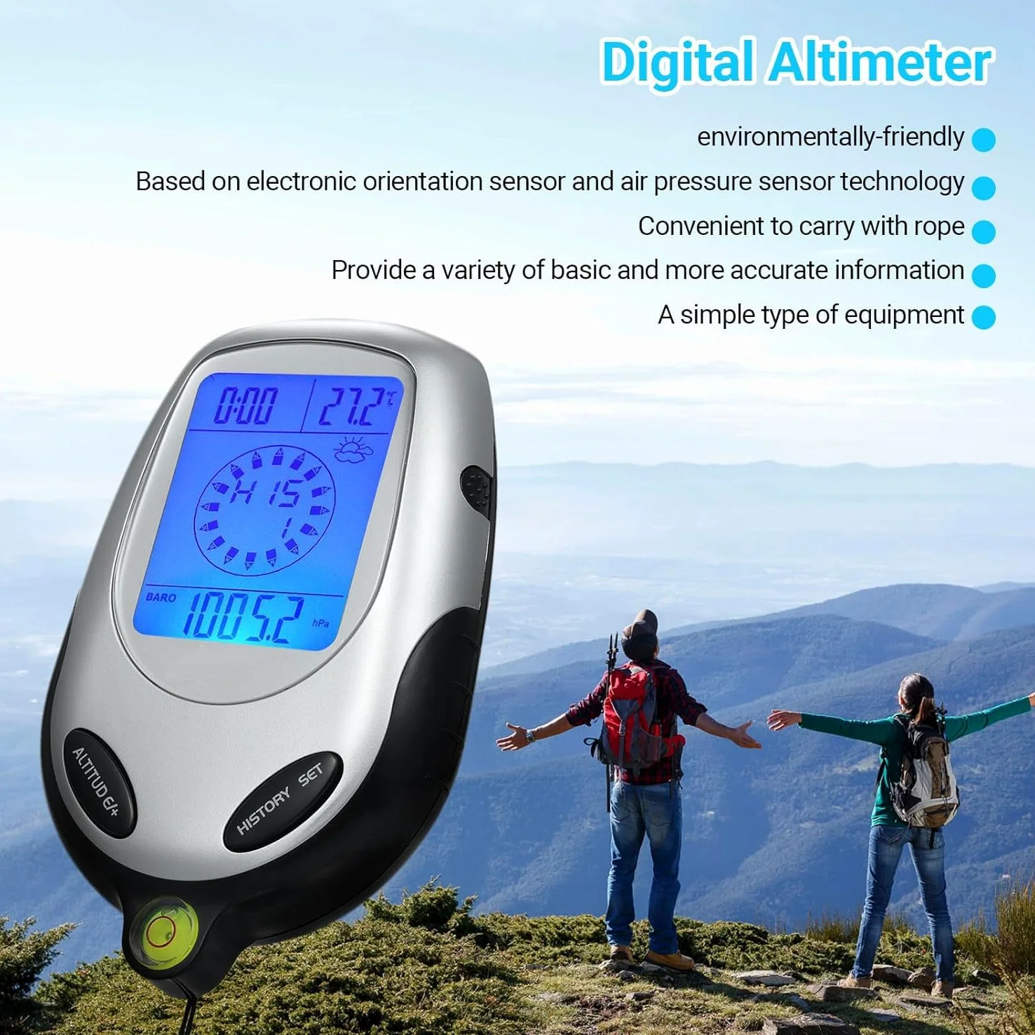 Altímetro Electrónico Multifuncional, Brújula Barómetro Termómetro Pronóstico del Tiempo Calendario Reloj con Retroiluminación Súper Brillante, para Deportes Al Aire Libre Escalada De Montaña