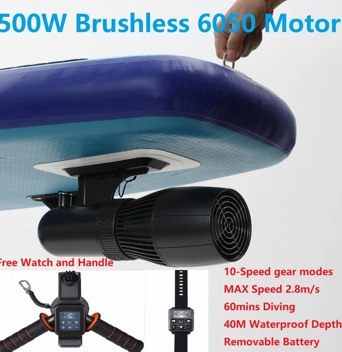 40M Submarinismo Scooter 500W 60mins Jet Surfboard 10Km/h SUP Brooster para piscina Deportes acuáticos