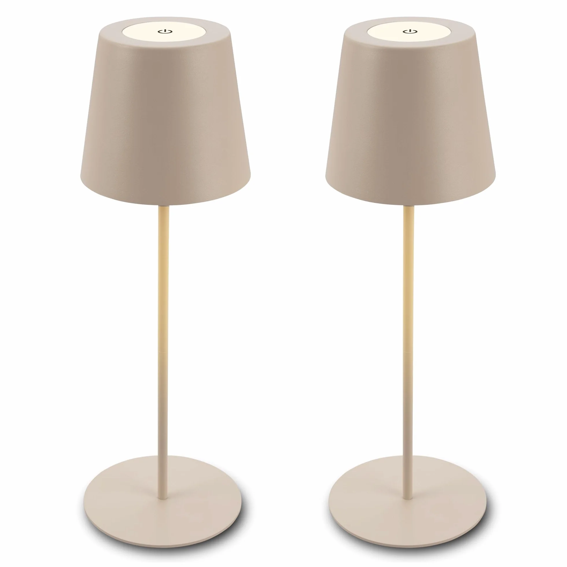 Briloner Lote 2 Lámparas Mesa LED Inalámbricas Regulables Táctil Batería Reemplazable USB-C Ø12x36 cm Beige