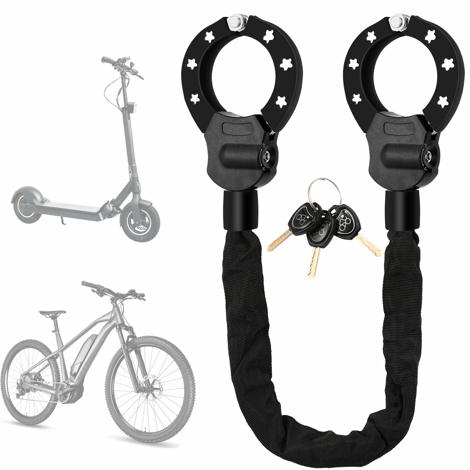 93cm Candado Patinete Electrico Antirrobo, Candado de Cadena Grueso de 6mm | Antirrobo Bloqueo para Bicicleta, Cabezal de Giratorio de 360°, para Patinetes eléctricos/Bicicletas/Motos/Carritos de Bebé