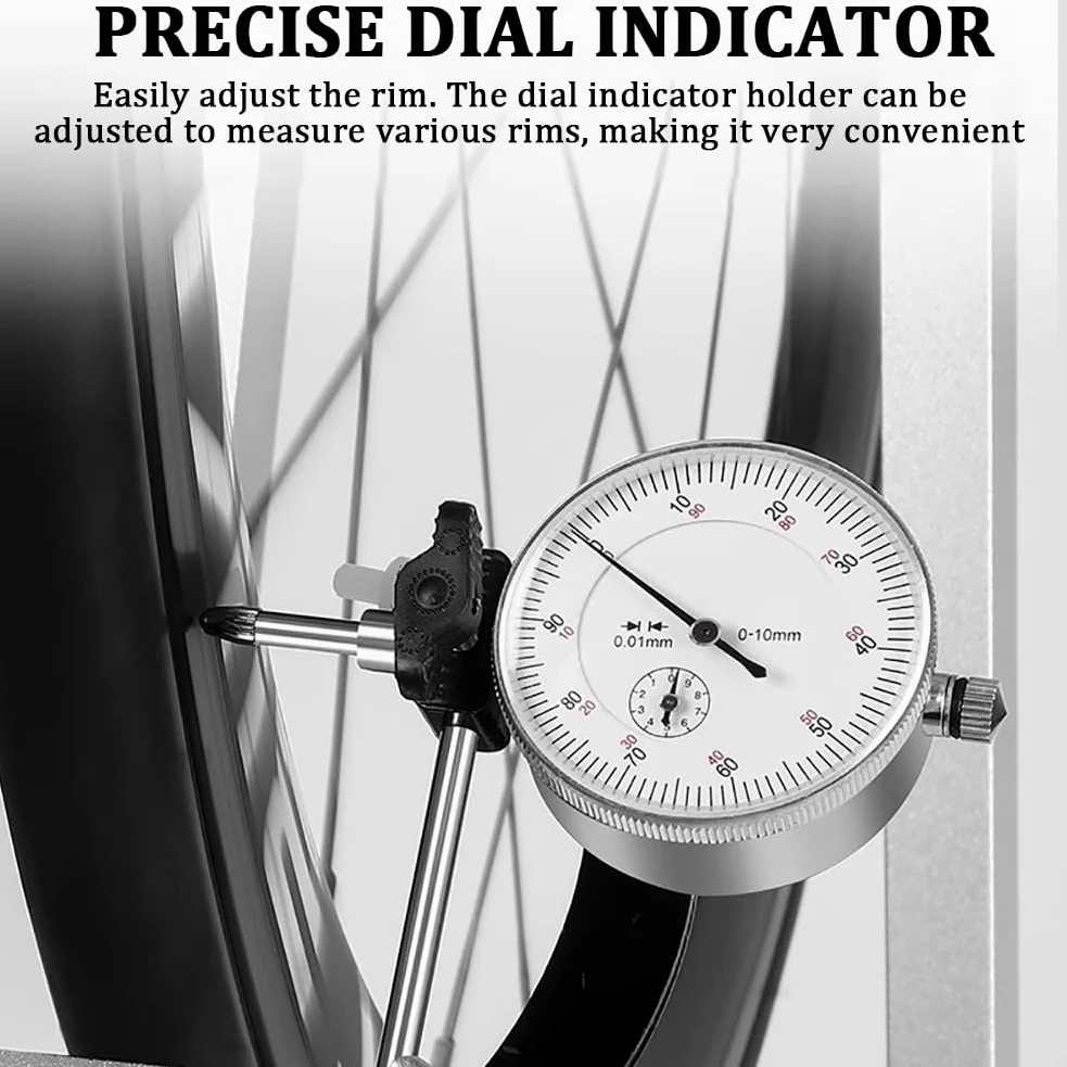 Kit De Reparación Y Alineación De Ruedas De Bicicleta Extraíble con Indicador De Cuadrante Y Herramienta De Ajuste De Llanta De Aluminio, Adecuado para 16-29 Pulgadas