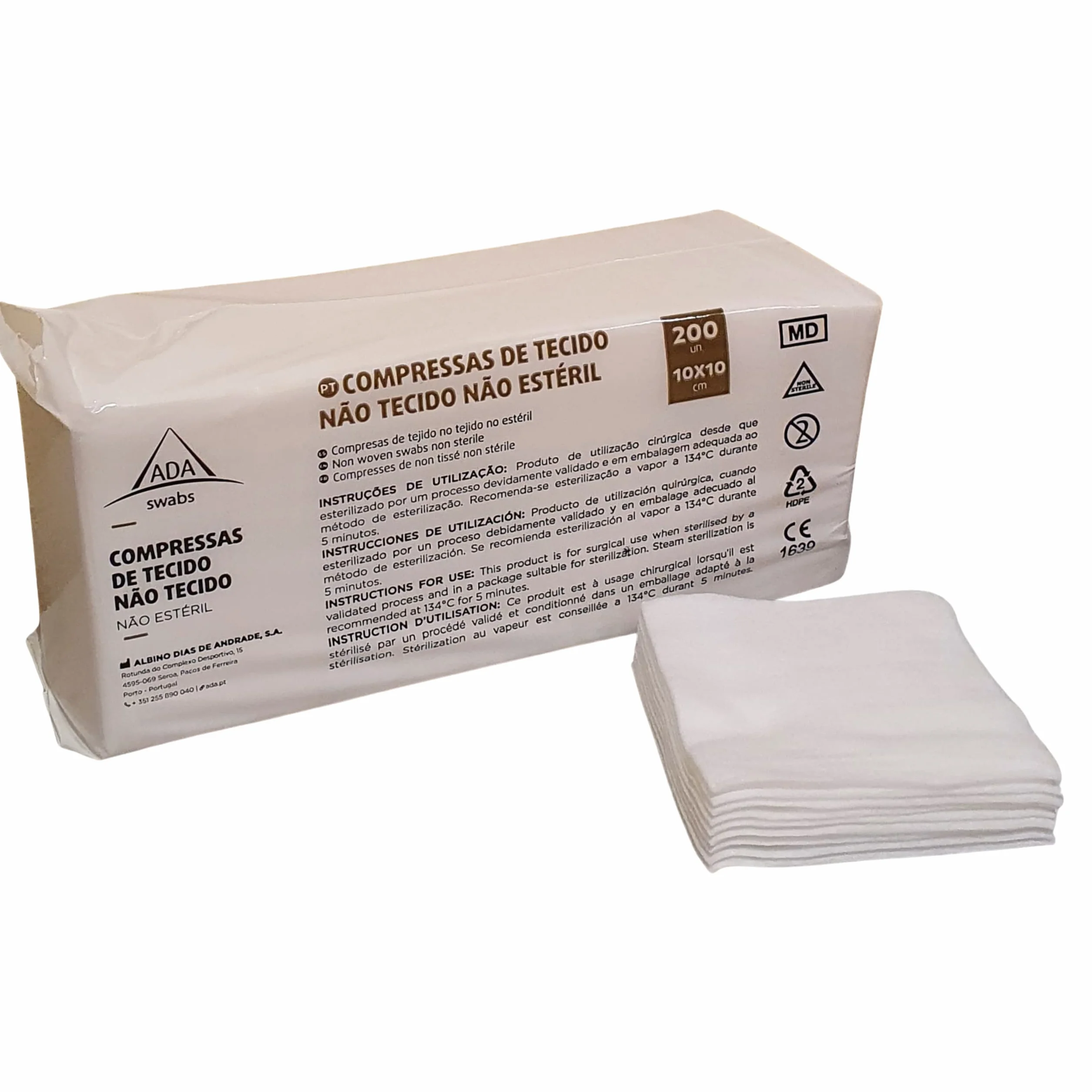 ADA Gasas de Tejido no Tejido 200 Unidades No Esteril TNT 10x10 30g 4 Capas