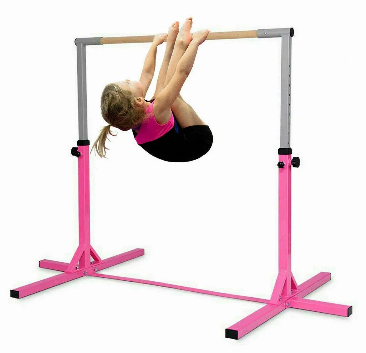 Barra de gimnasia para niños, ajustable, horizontal, equipo de entrenamiento para gimnasio en casa (rosa)