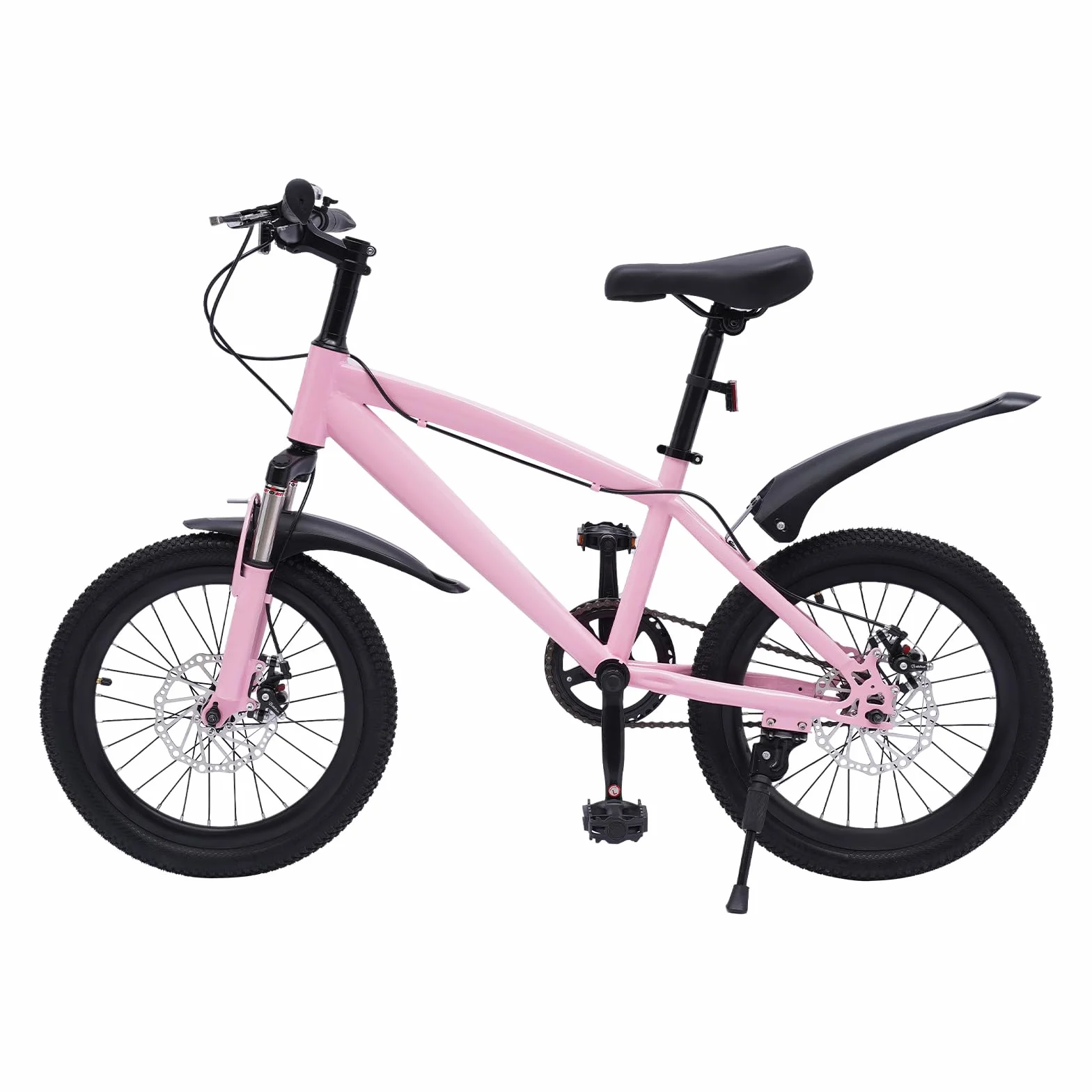 Bicicleta de montaña 18 pulgadas niños guardabarros reflectores freno pedal rosa negro