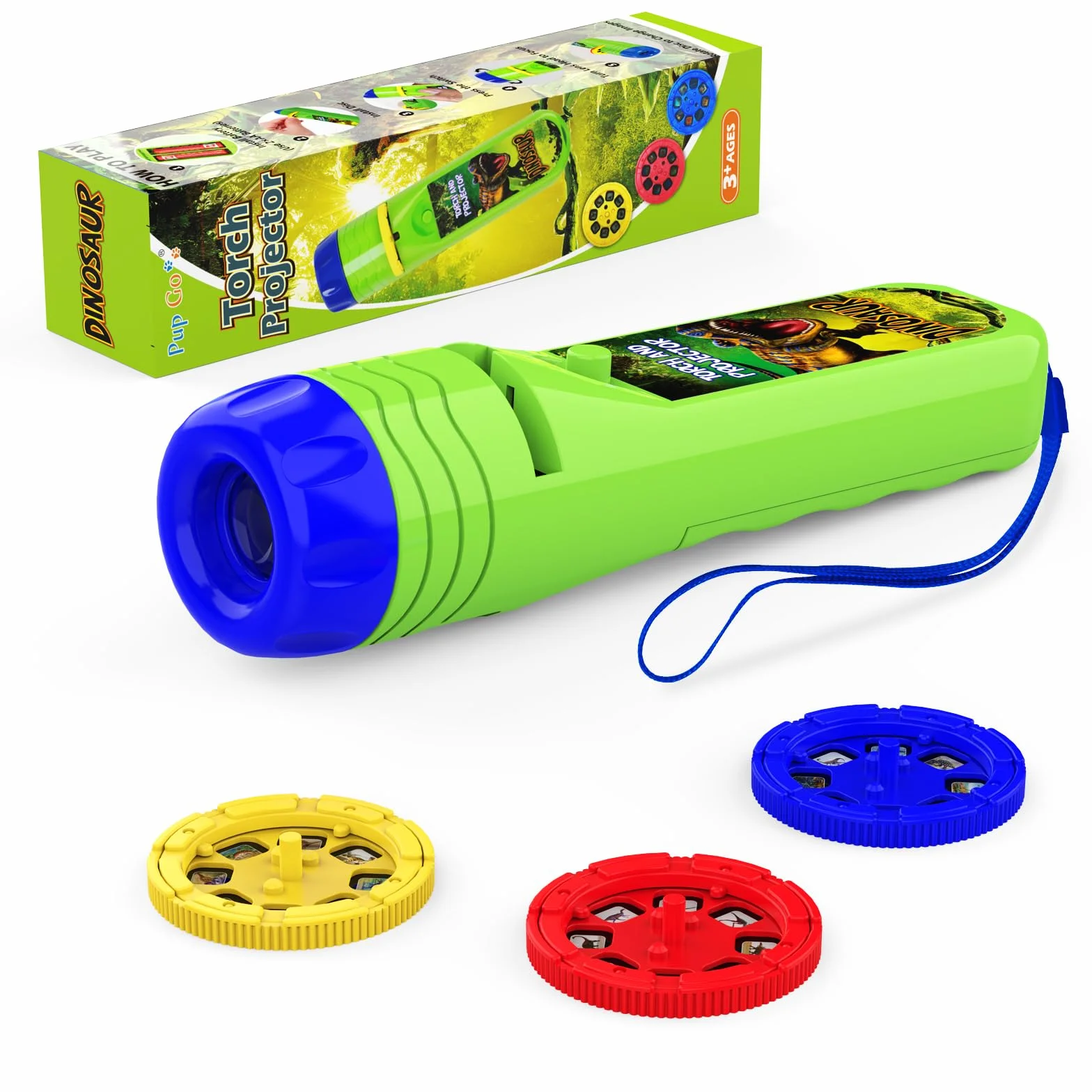 Pup Go Dinosaurio Linterna Proyector para Niños 3+ Años, 3 Discos 24 Imágenes, Juguete Educativo Ciencia