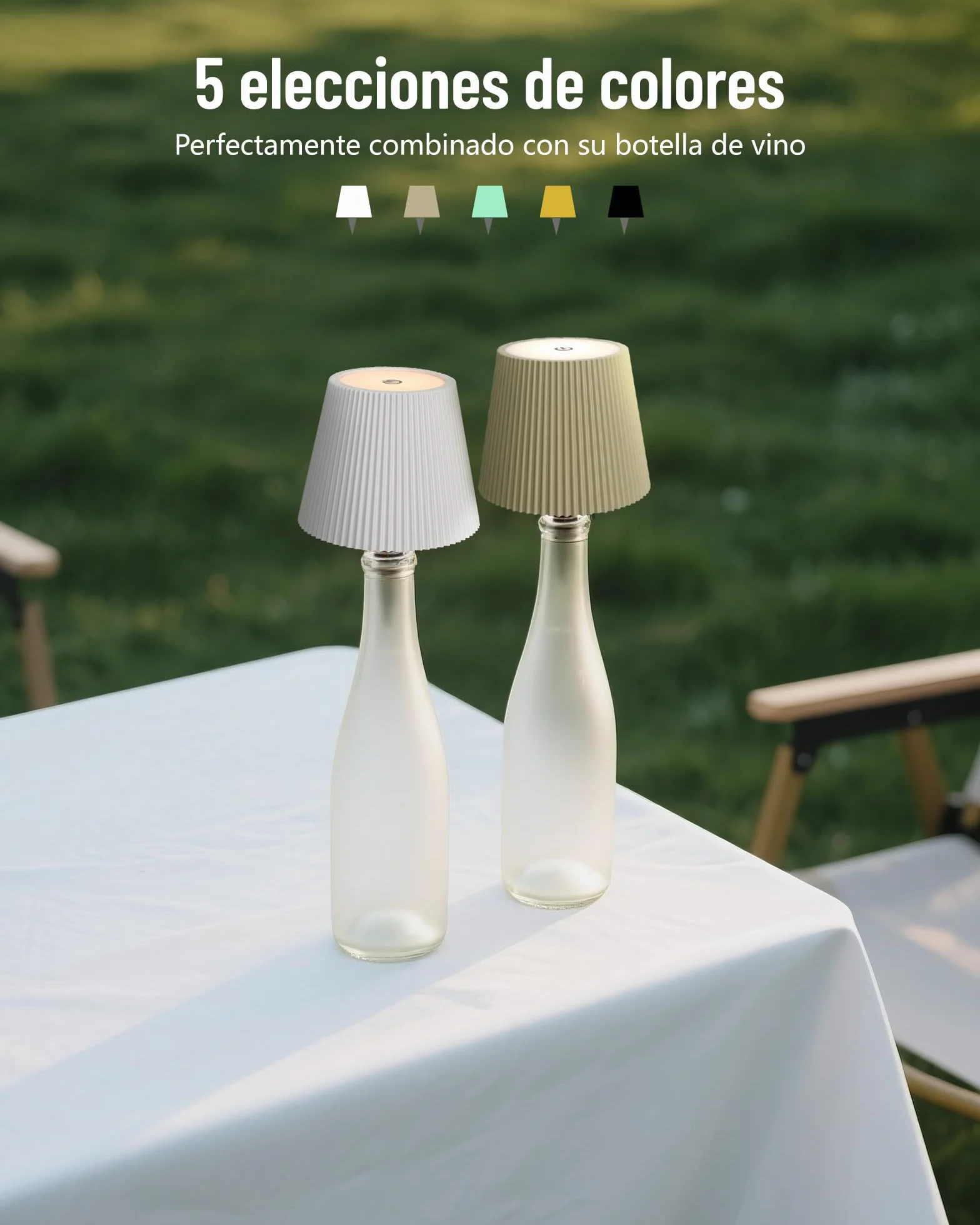 Lámpara Botella LED Blanca Recargable USB-C IP54 3 Tonos Regulables sin Cable