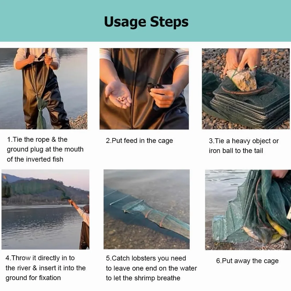 Trampa de Cebo Plegable for camarones y cangrejos de 7,9 a 52,5 pies de Largo, Red de Pesca en Agua Salada, Captura automáticamente más Peces fácilmente