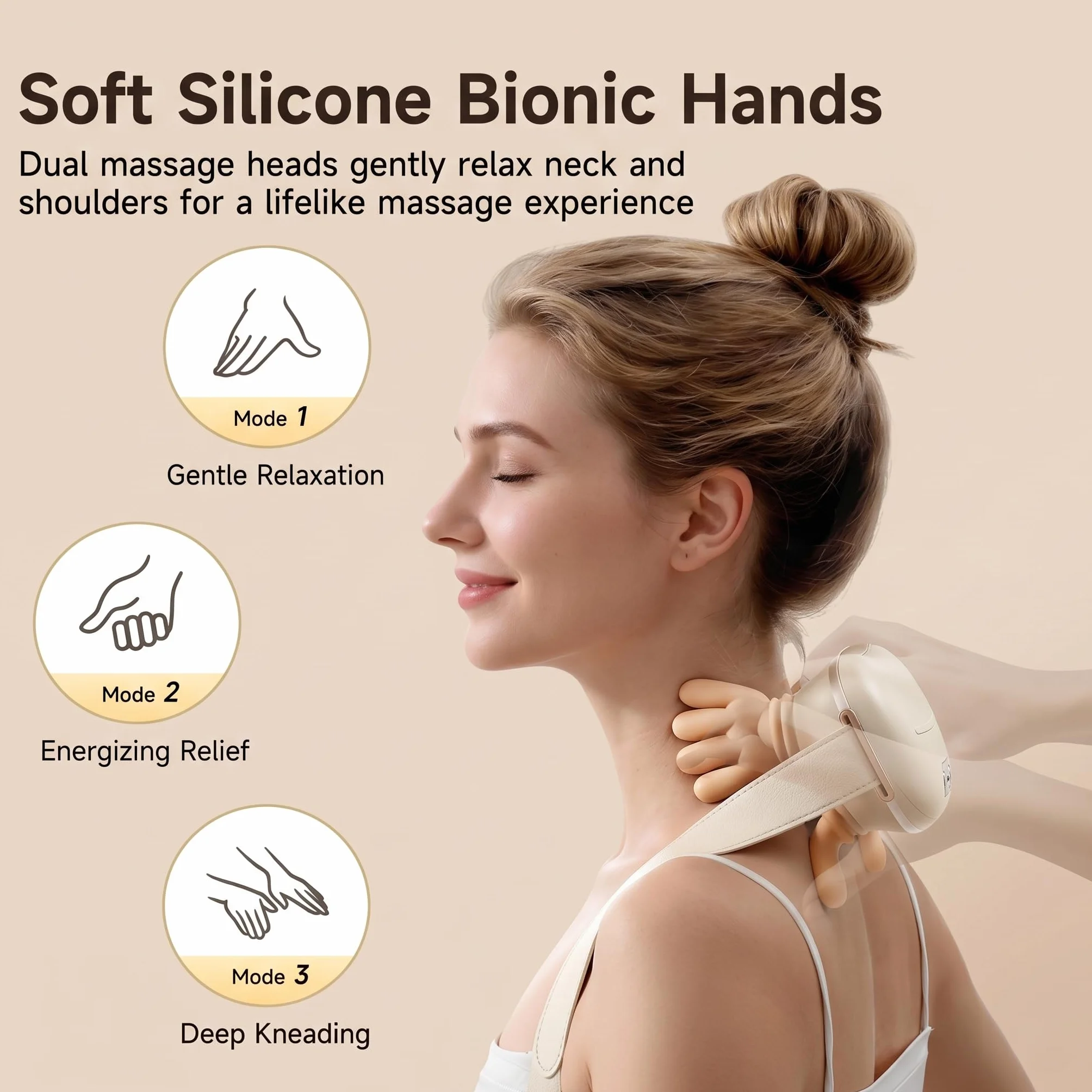 Masajeador de Cuello 4D Inalámbrico, Masajeador Cervical con Calor 2 Niveles, Recargable USB-C