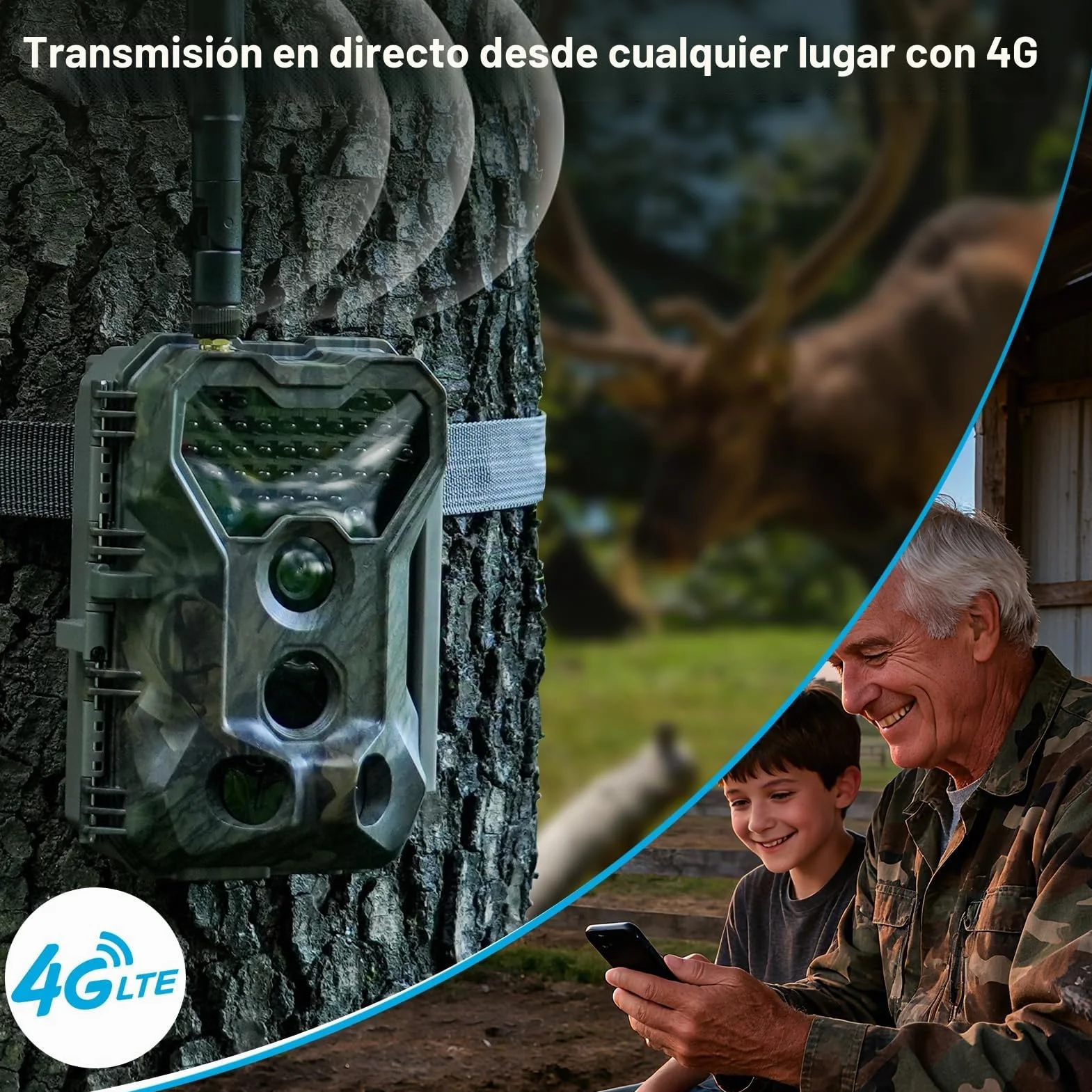 Meidase S970 Pro 4G LTE Cámara de Caza, 48MP 1296P, con Transmisión en Vivo, Visión Nocturna, Activación por Movimiento 0.1s, Transferencia de App, con Batería de 7800mAh y Tarjeta SD 64GB, GPS