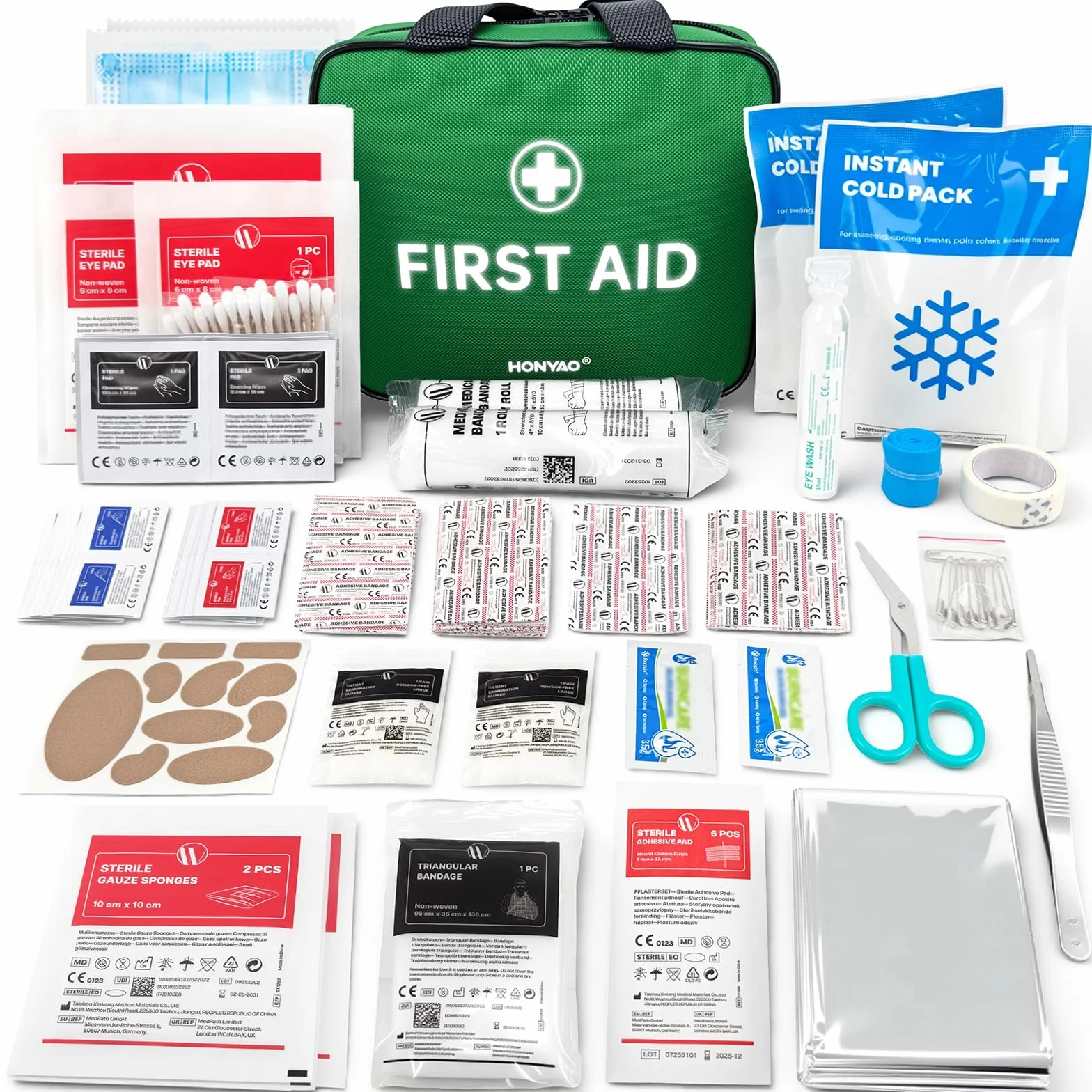 HONYAO Botiquín de Primeros Auxilios 180 Piezas, Kit Completo para Hogar Coche Viaje, Verde