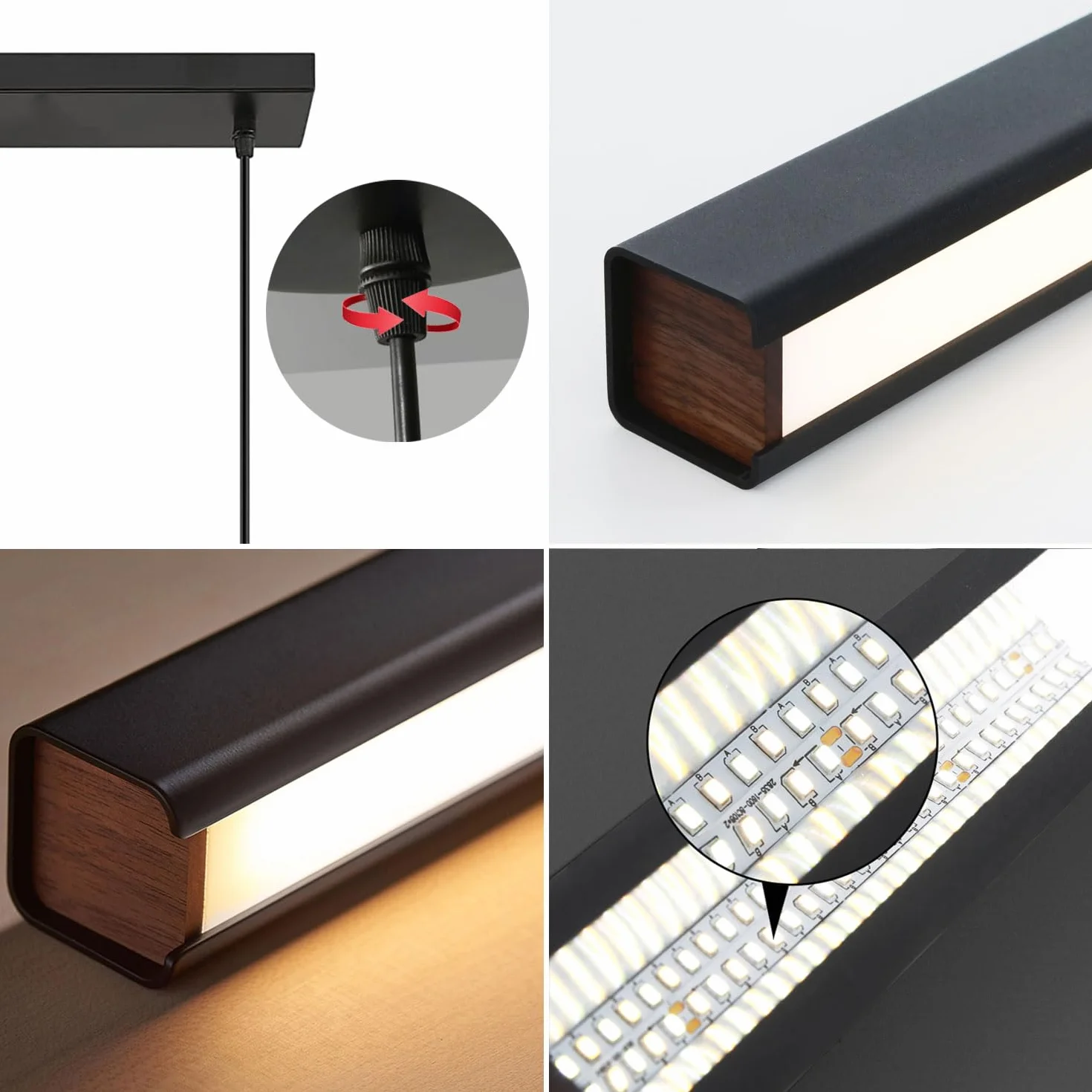 SENFAY Lámpara colgante LED 80cm Negra Regulable con Control Remoto 32W Para Cocina Comedor
