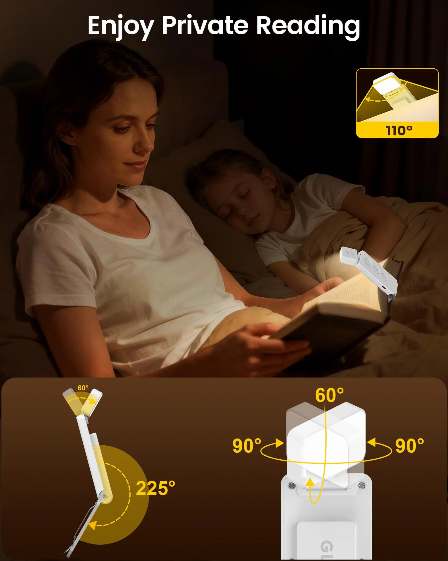 Glocusent Luz de Lectura con 12 LEDs, 5 Colores y 5 Brillos, Recargable, Hasta 100H, Clip para Kindle