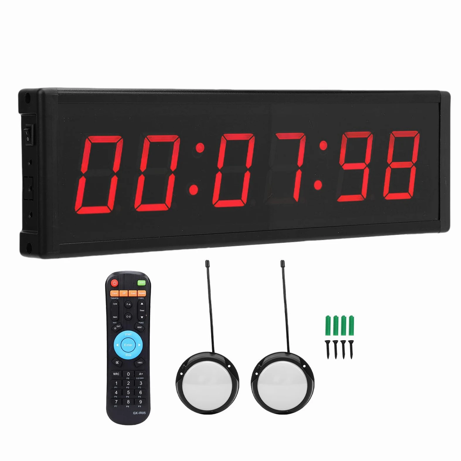 Fafeicy Temporizador de LED, Pantalla Roja de 6 Dígitos, Cuenta Regresiva, Cronómetro con Control Remoto Inalámbrico para Eventos de, Competiciones de Entrenamiento en Gimnasio