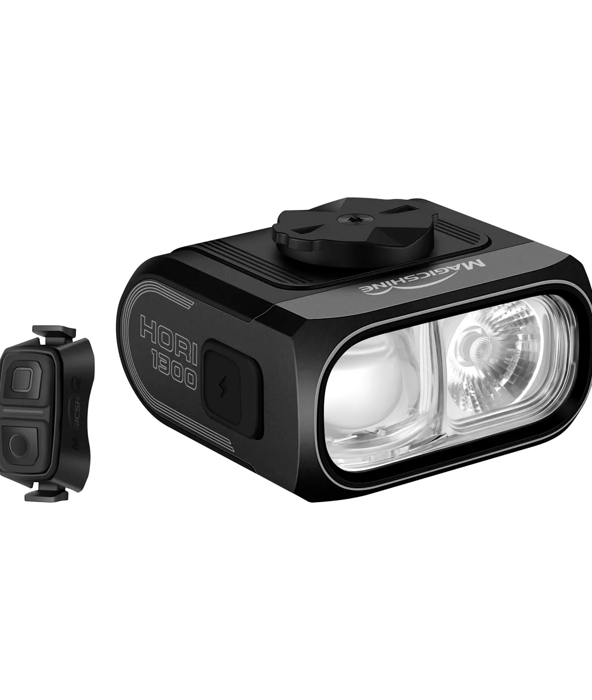Magicshine HORI 1300 - Foco delantero para bicicleta 1300 lúmenes, doble haz LED, batería 3200 mAh, carga USB-C, IPX6, compatible con Garmin/GoPro, mando a distancia inalámbrico