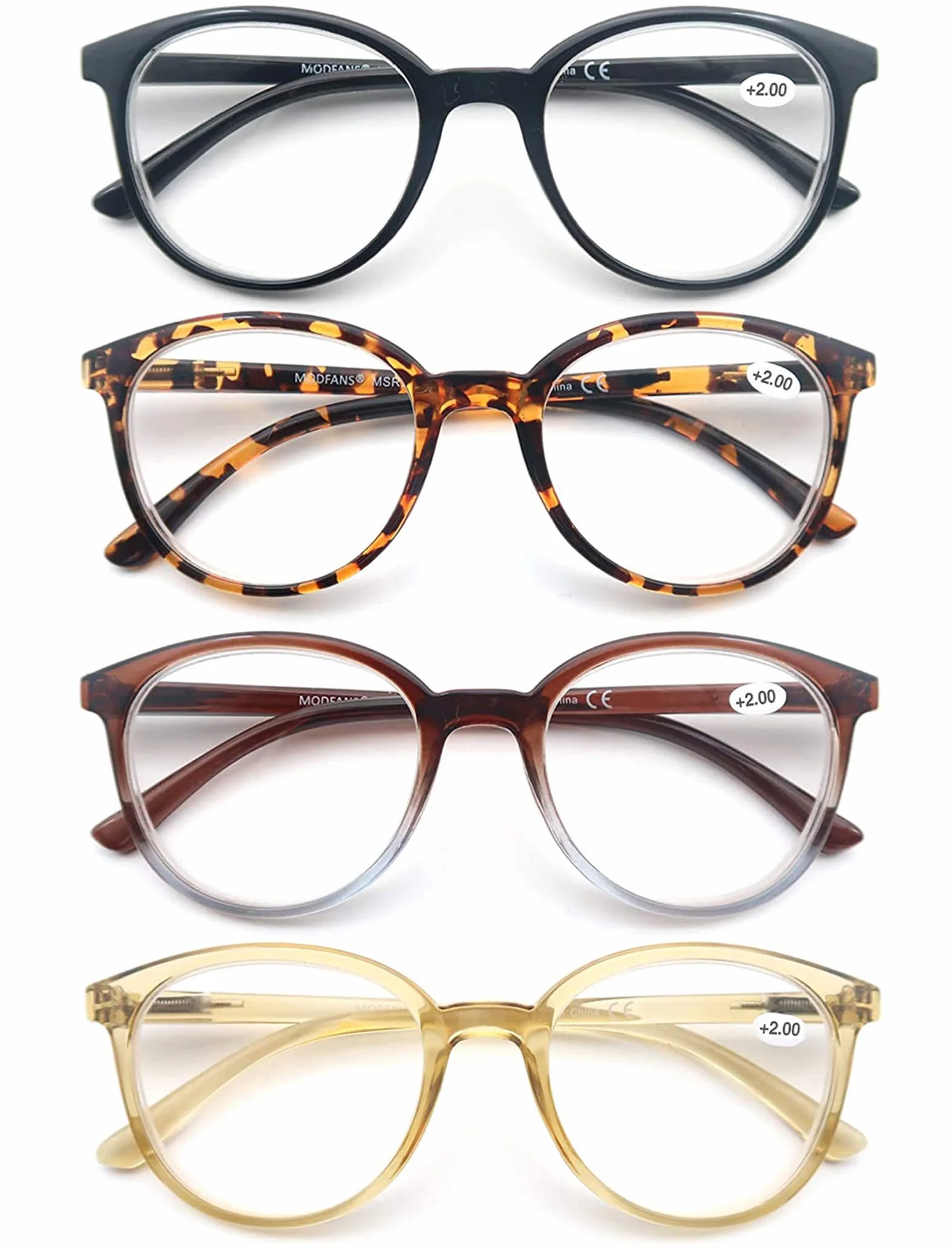 MODFANS Pack de 4 Gafas de Lectura para Presbicia Hombres Mujeres Ligeras Comodas