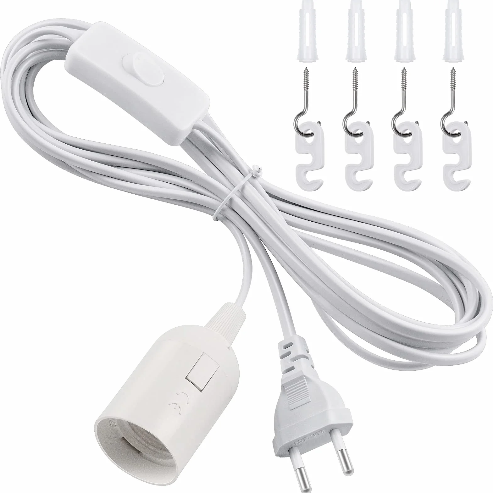 DiCUNO Portalámparas E27 de 4M Blanco, 0-60W, 0-250V, 4A, 1 Pieza