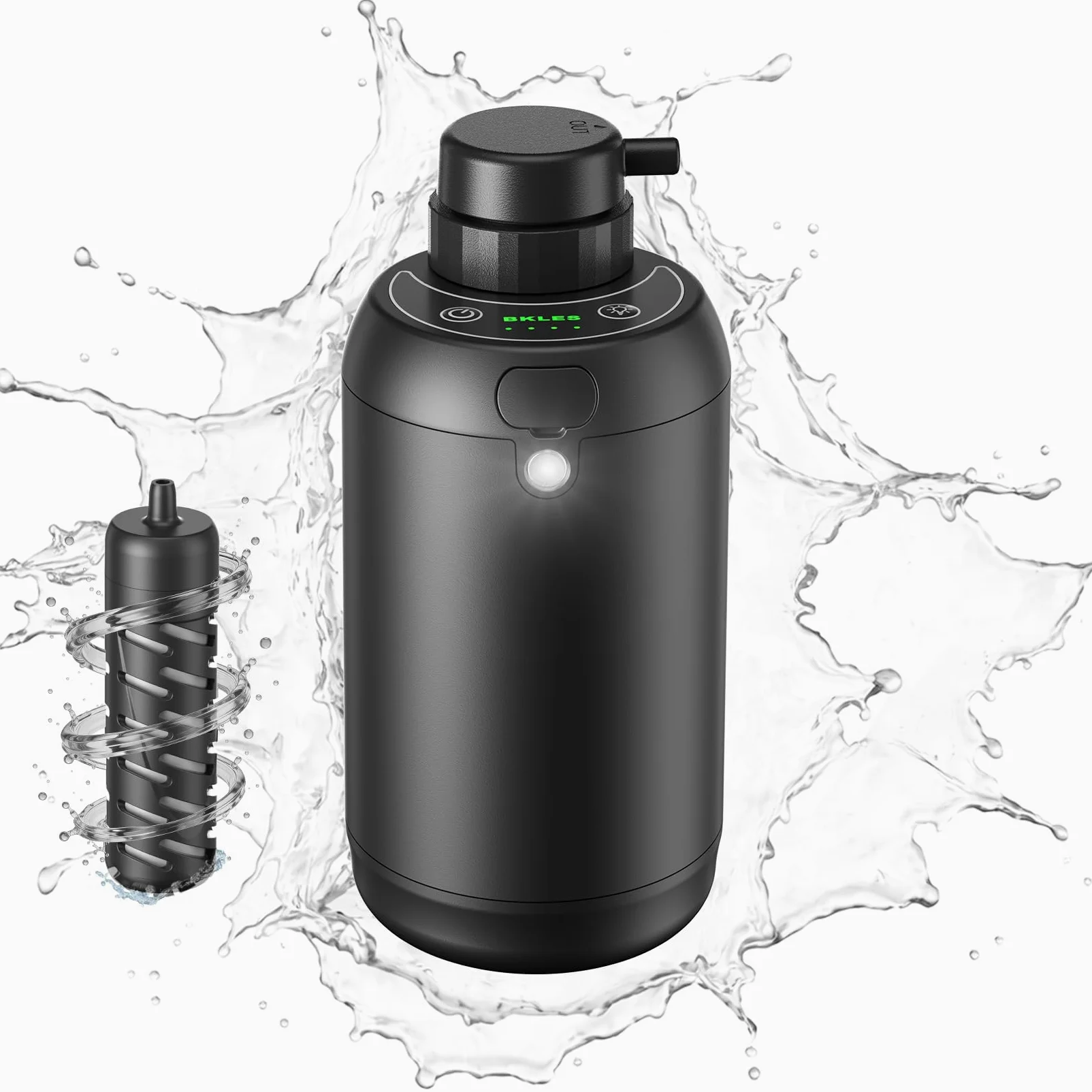 BKLES Filtro de agua eléctrico para camping, purificador de agua portátil para supervivencia, sistema de filtración de 6 etapas de 0,01 micras con luz de emergencia para senderismo, mochileros y uso