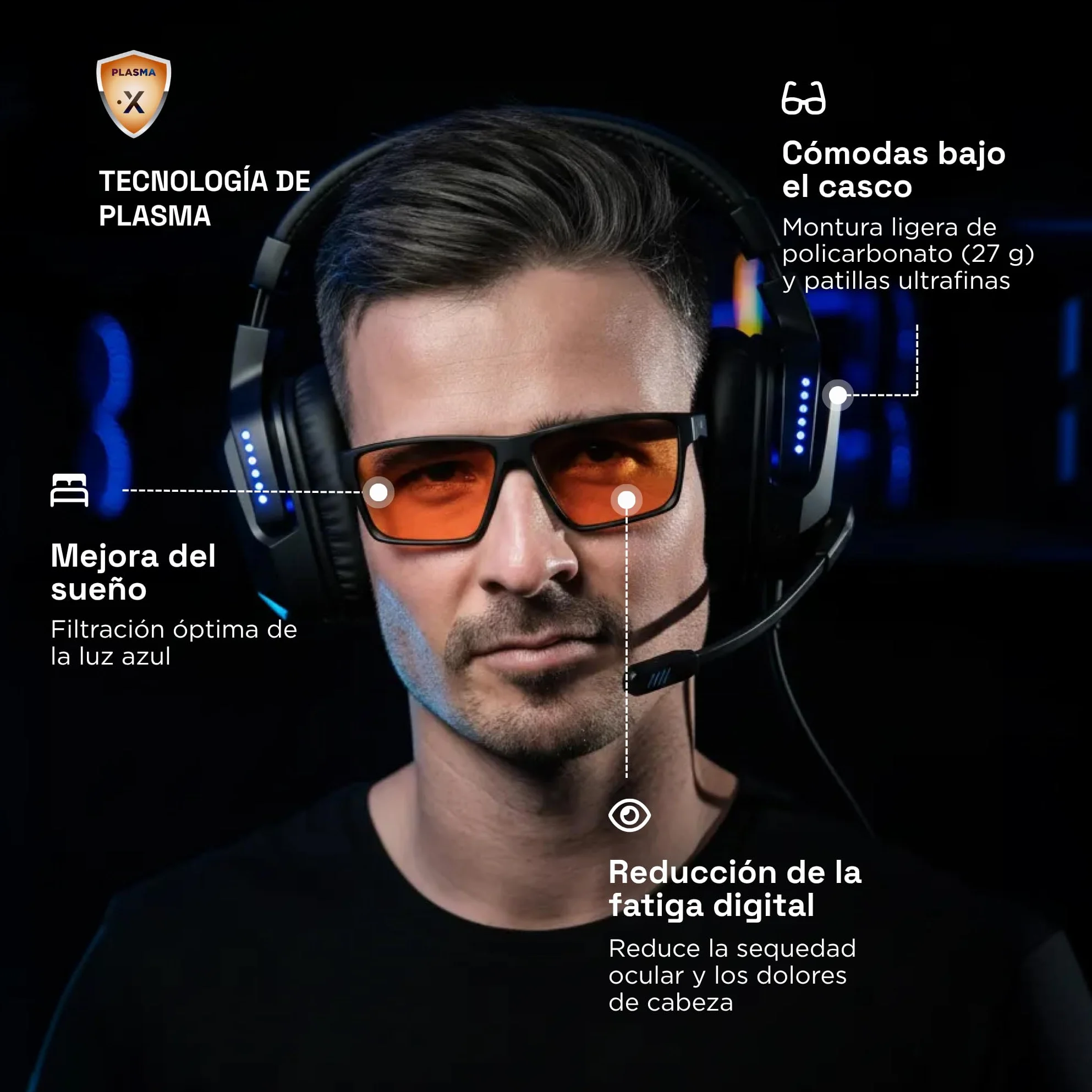 Horus X Gafas Luz Azul Hombre Mujer Ordenador Pantalla Bloqueo Luz Azul Anti Fatiga Visual Lentes Gaming V3