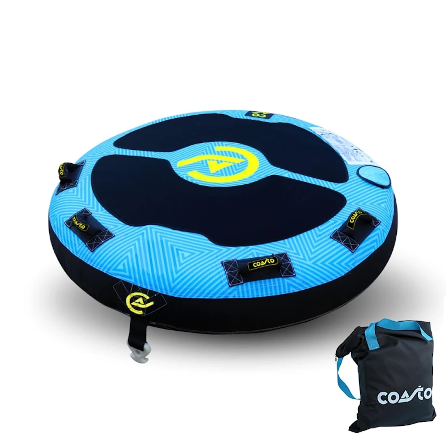 Boya remolcada Maroa COASTO - PB-CBMAROA2 - para 2 Personas - Forma: Redonda - Diámetro: 60" (152cm) Capacidad: 2 Personas Construcción: PVC 26G + Nylon 420D Bolsa de Transporte incluida