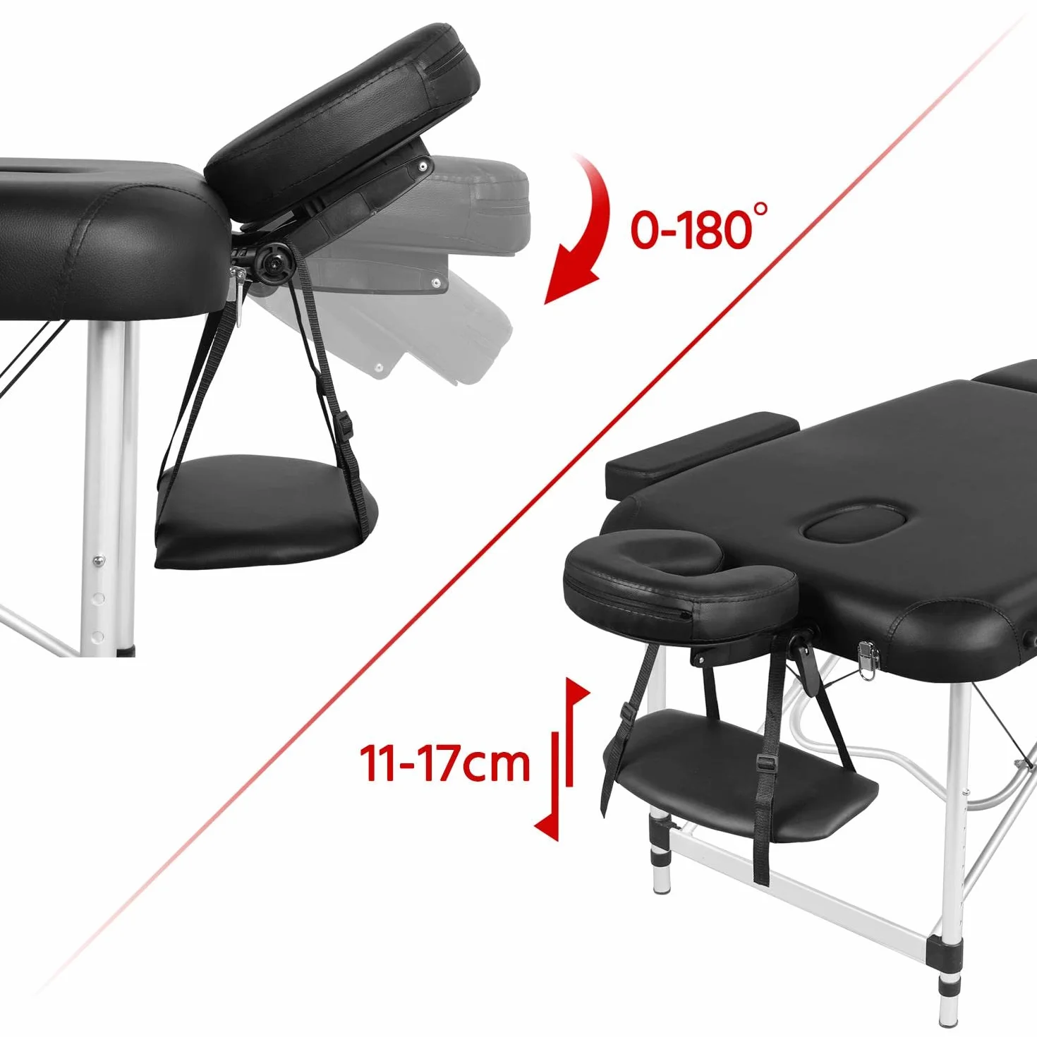 Yaheetech Camilla Masaje Plegable 3 Zonas 213x82x(67.5-89) cm Portátil Altura Ajustable Apoyacabezas Desmontables