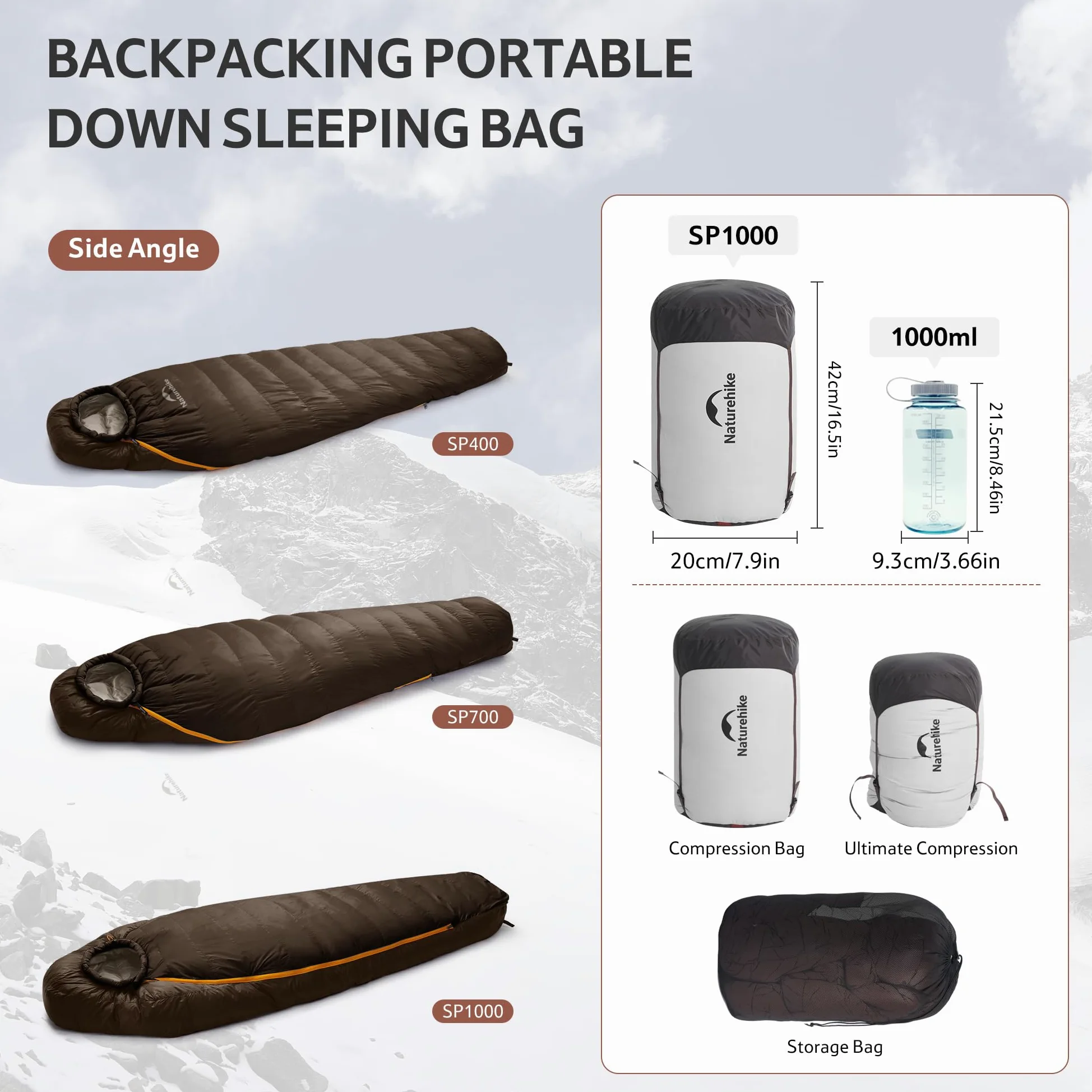 Naturehike Snowbird - Saco de dormir de plumón de momia, saco de dormir grueso de invierno para acampar al aire libre, ultraligero, saco de dormir cálido
