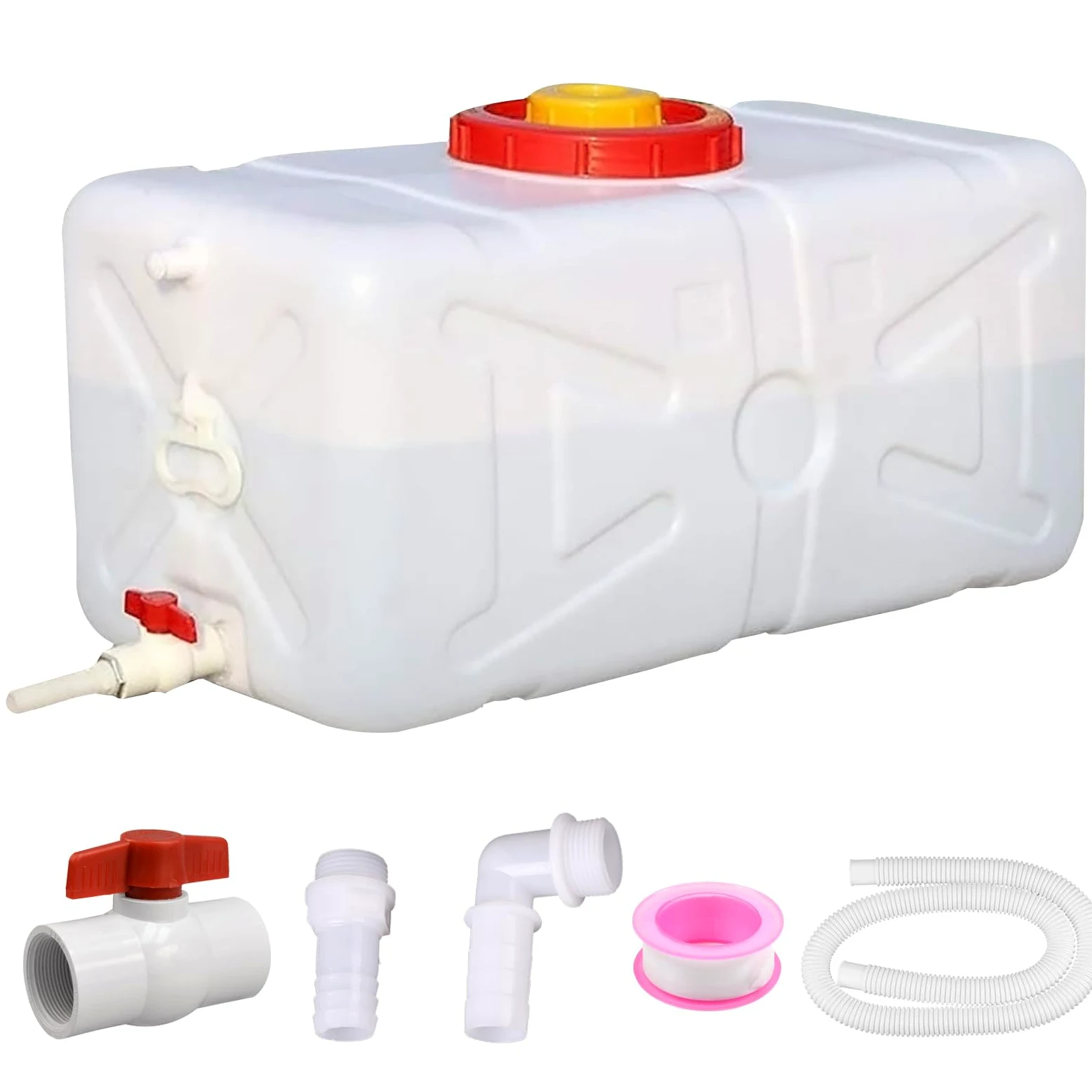 Depósito de agua portátil de 20 galones con espiga y manguera, contenedor de almacenamiento de agua para camping, RV, camión, preparación para emergencias (espesamiento)