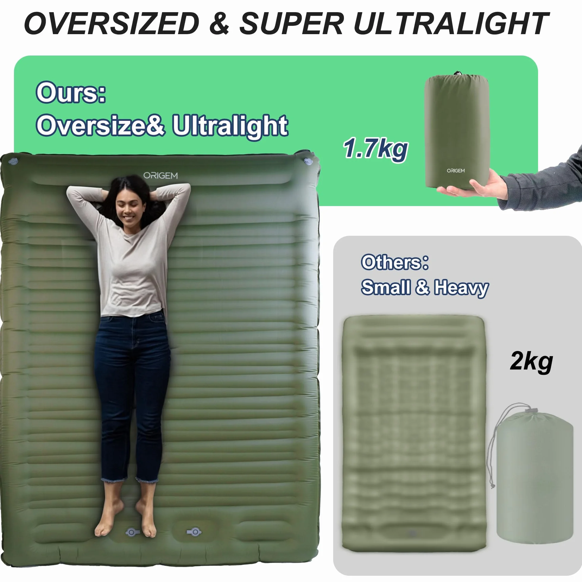 Colchón Hinchable de Aire 2 Personas 14CM Ultraligero para Camping