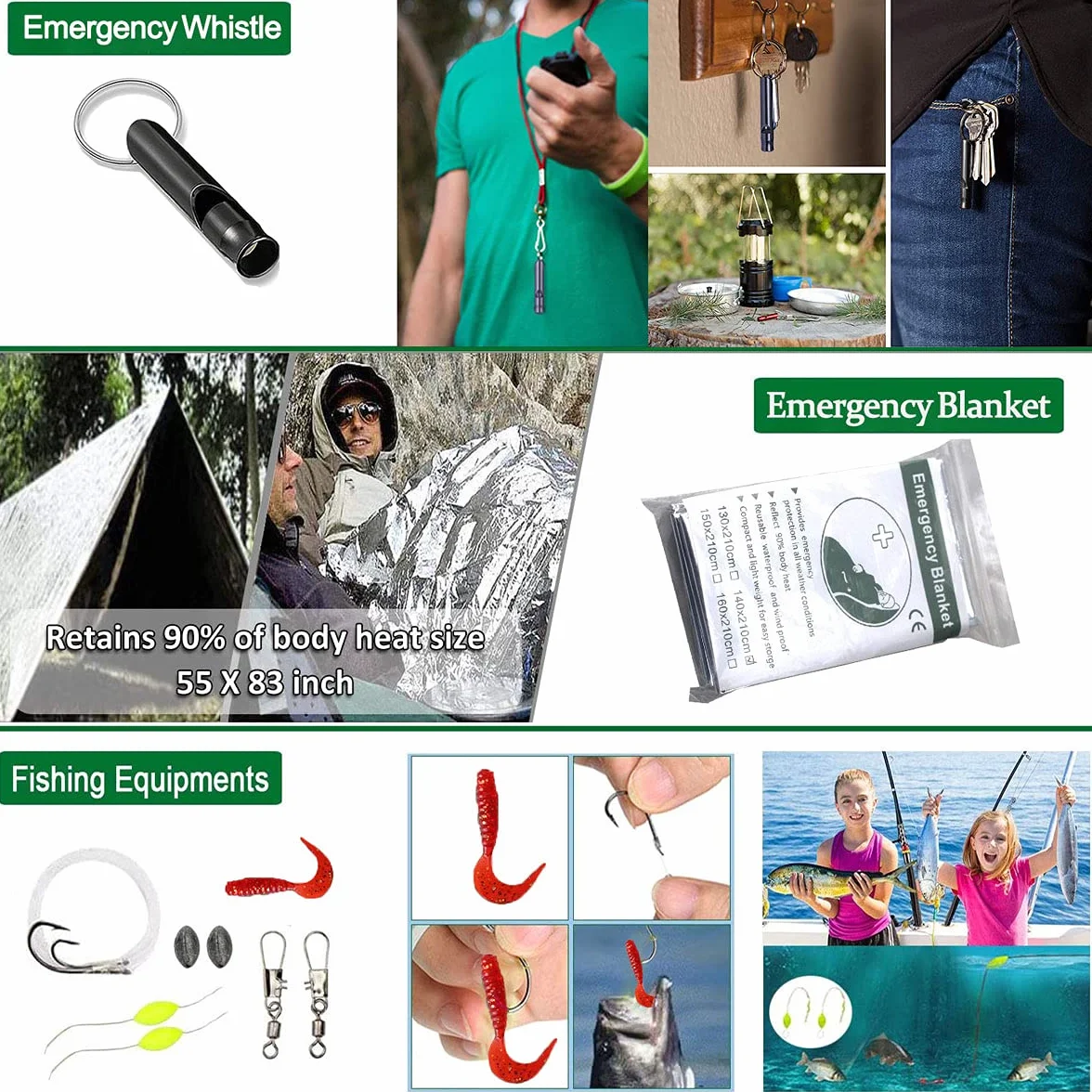 Kit de Supervivencia 15 en 1 Multifuncional Bolsa de Emergencia para Viajar Caminar Acampar