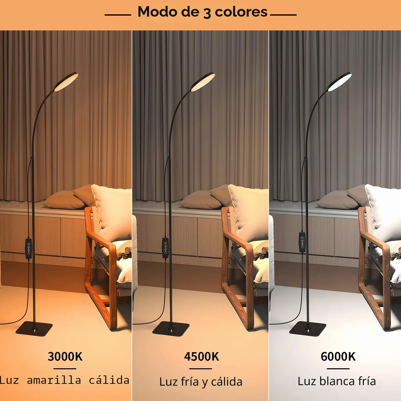 Mojimdo Lámpara de Pie LED Regulable Flexible 3 Colores 10 Luminosidades para Habitaciones Infantiles Oficina Salón