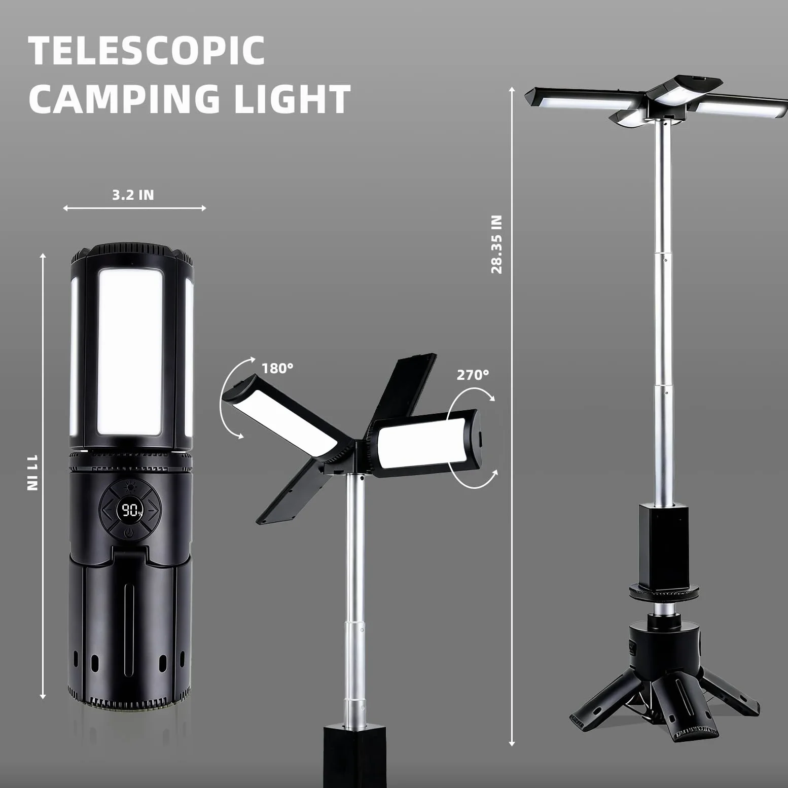aiGear Luces telescópicas de camping, luces de camping recargables con soporte, 14000 mAh, linternas plegables de camping, linternas portátiles IPX5 impermeables para camping, senderismo, pesca, uso