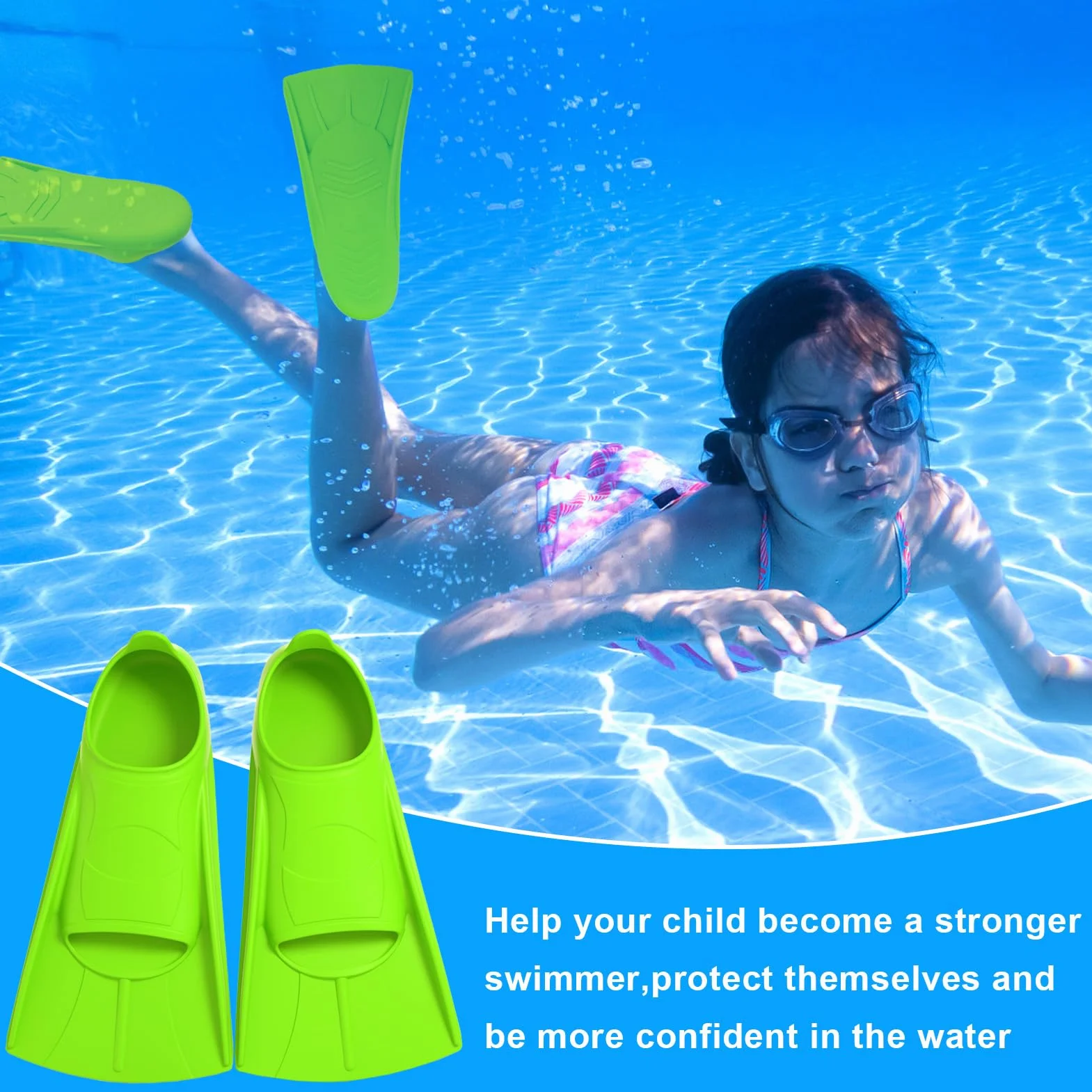 Aletas de natación para niños, aletas cortas para niños, 100% silicona, aletas cortas para entrenamiento de natación, entrenamiento en aguas abiertas, esnórquel, buceo para principiantes