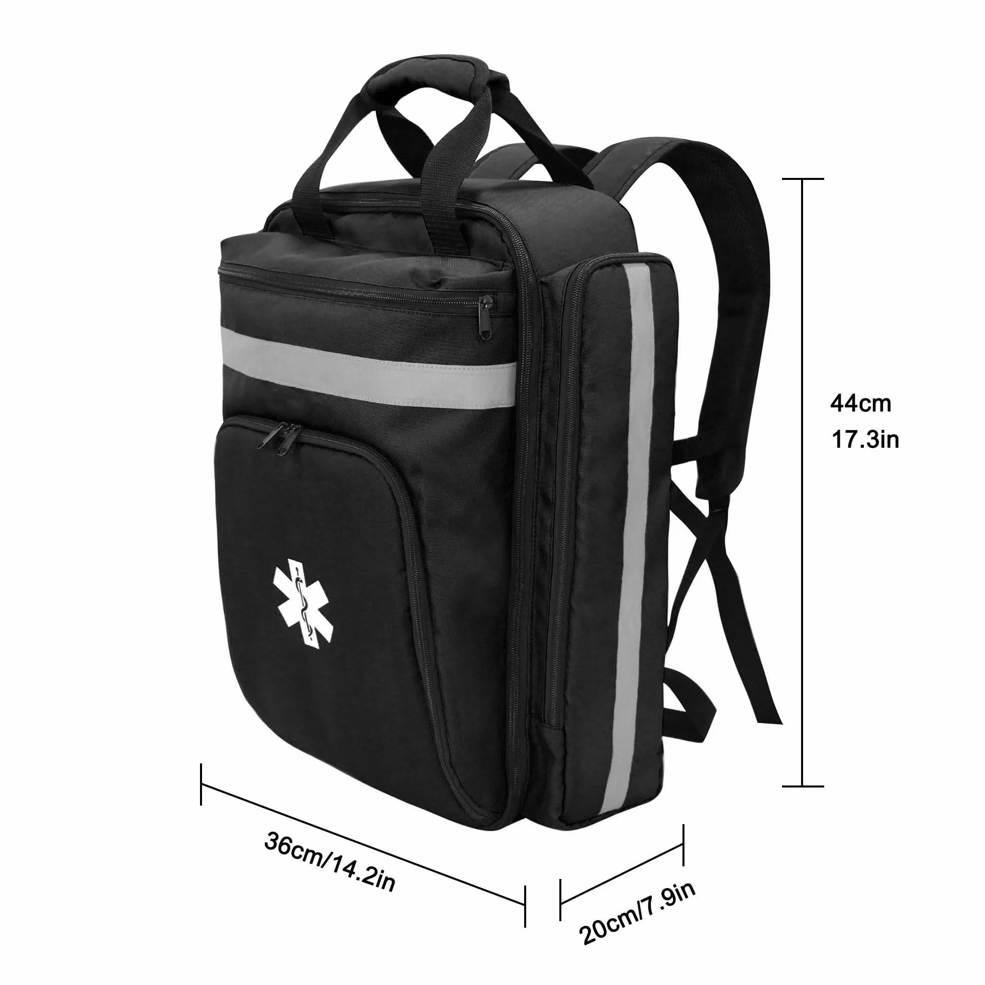 Mochila Profesional de Primeros Auxilios vacía, Bolsa médica táctica con Reflectante, Mochila médica de Primeros Auxilios de Gran Capacidad para Camping, Senderismo,(Negro)