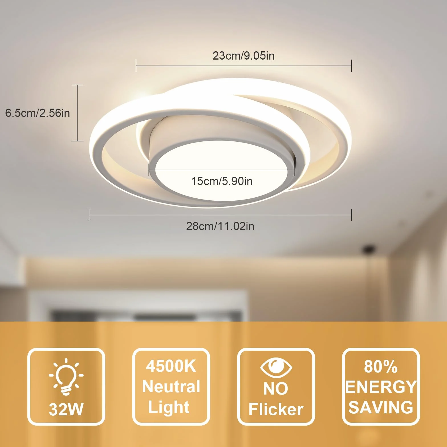Pack de 2 Plafones LED 32 W 2350 lm 4500 K Blanco Redondo 27 cm