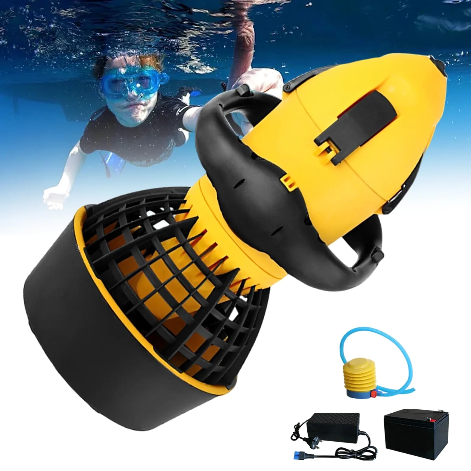 Scooter subacuático para Piscina, Scooter subacuático, Scooter de Buceo para Deportes acuáticos con Manillar, Scooter acuático Compacto y portátil para Adultos y niños