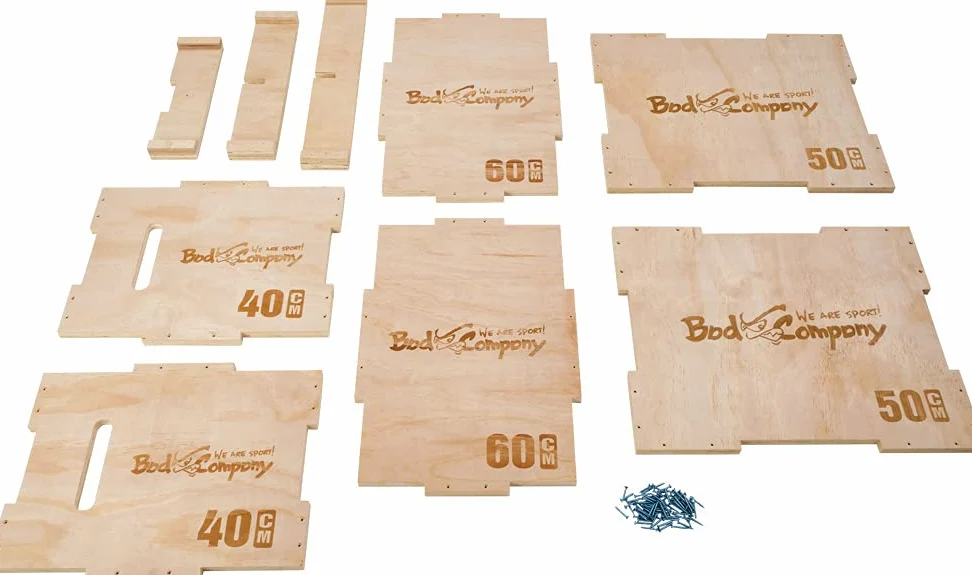Bad Company Caja de salto I Plyo-Box 60 x 50 x 40 cm de madera para montar con una carga máxima de hasta 180 kg